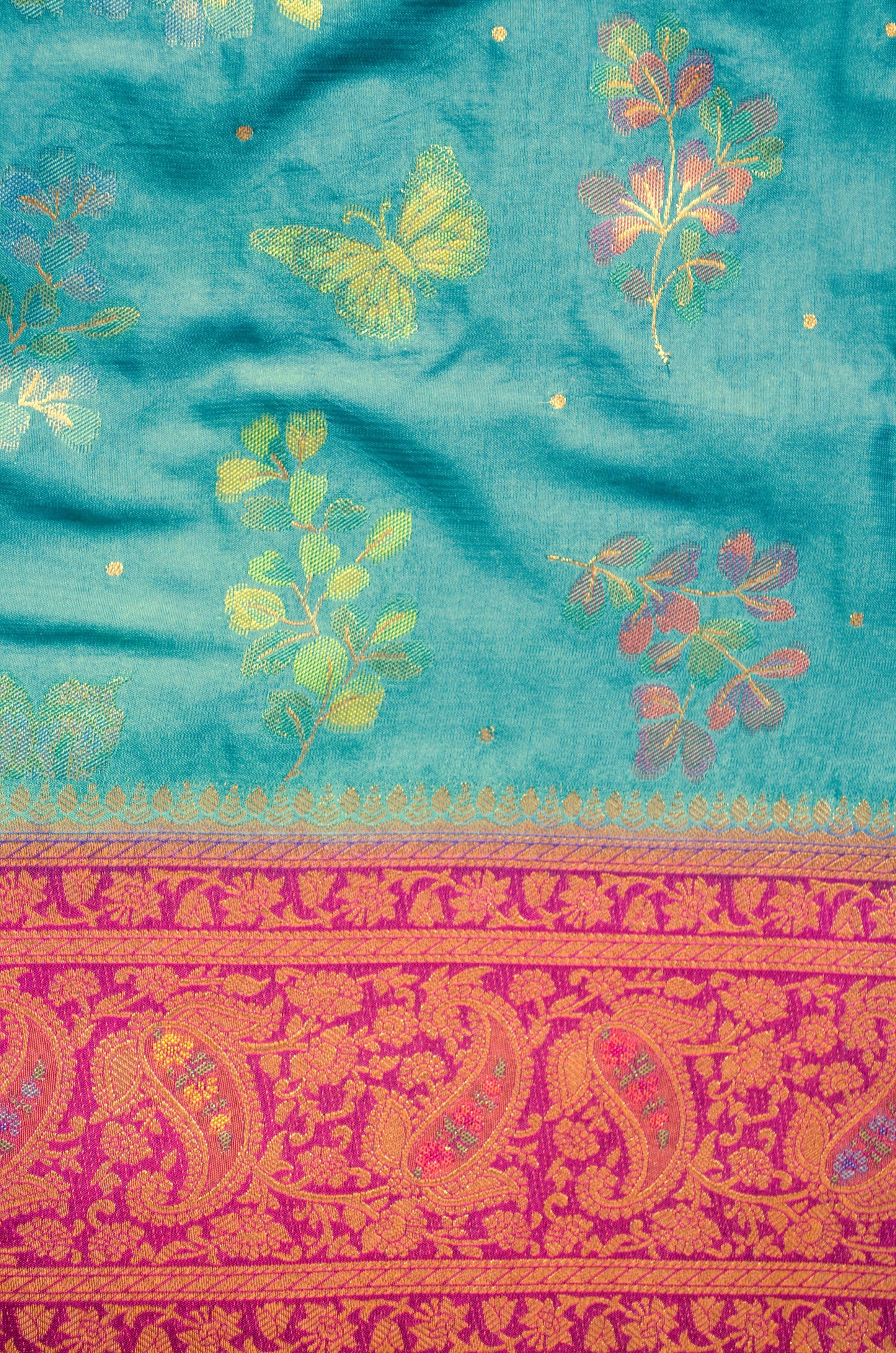 Crystal Teal Banarasi Silk Saree with Meenakari