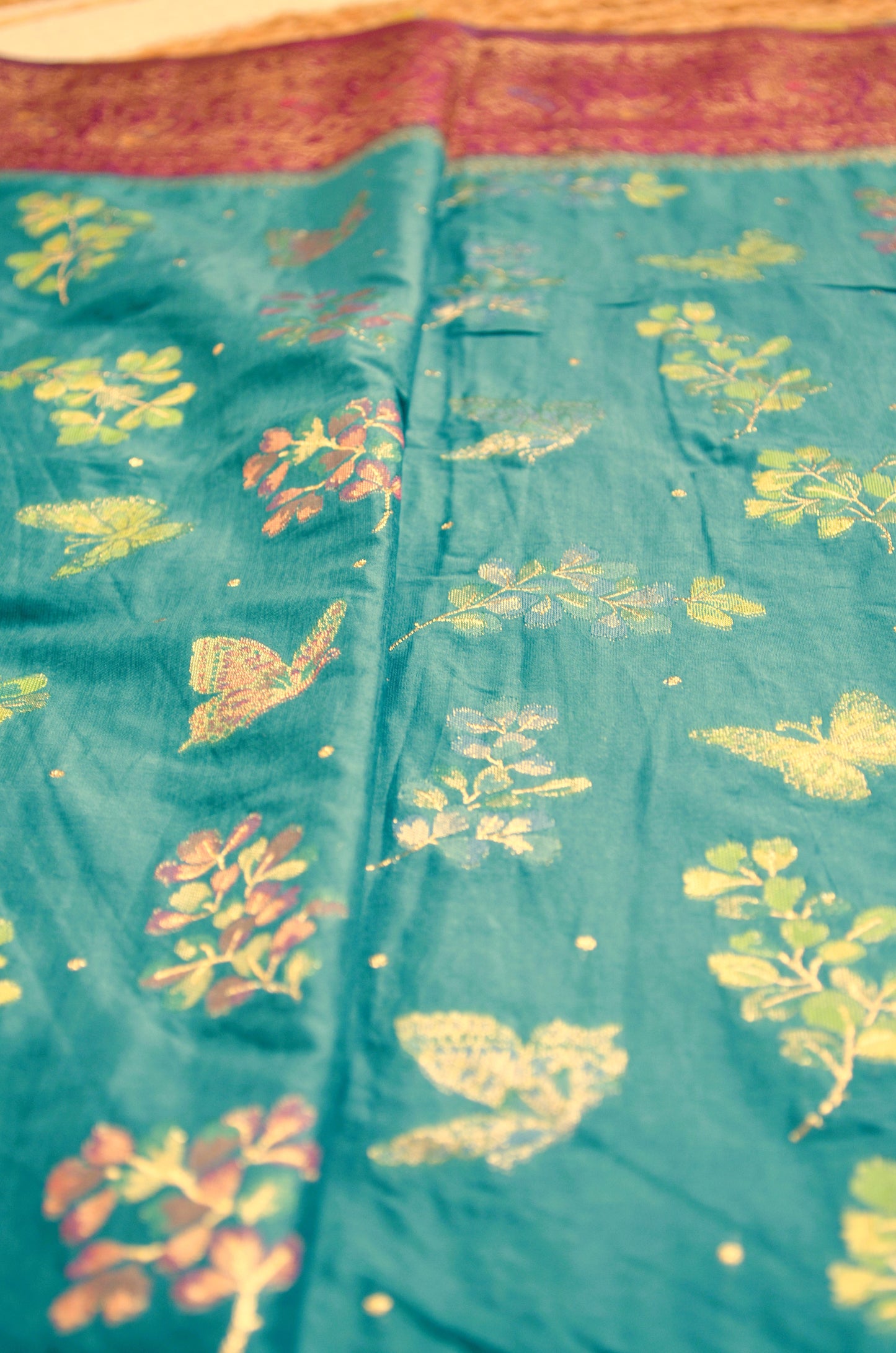 Crystal Teal Banarasi Silk Saree with Meenakari