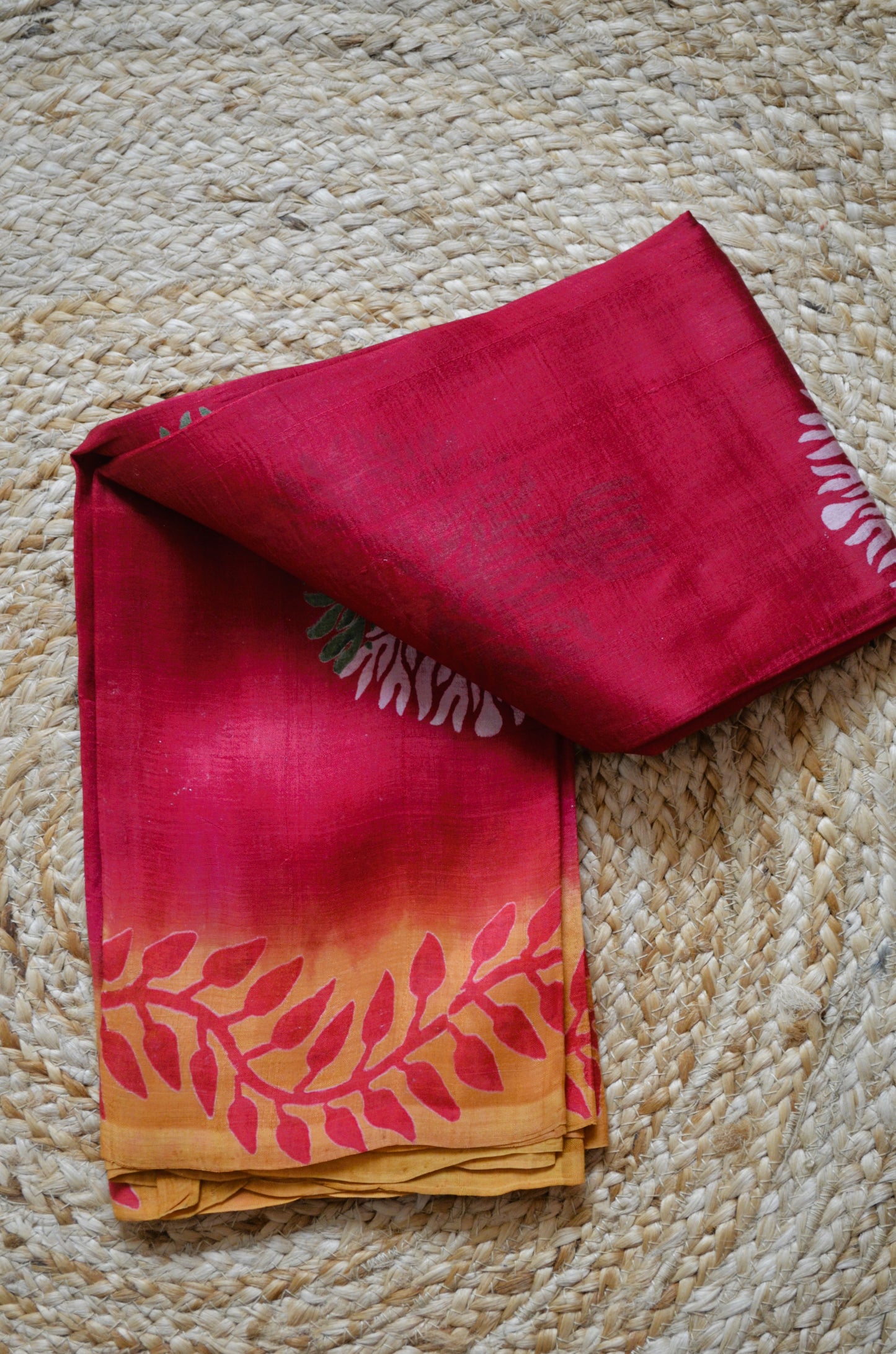 Red Block Print Pure Silk Handloom Saree