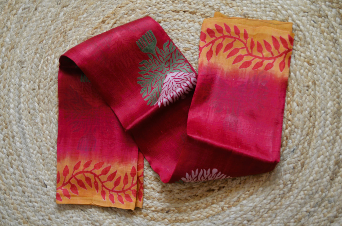 Red Block Print Pure Silk Handloom Saree
