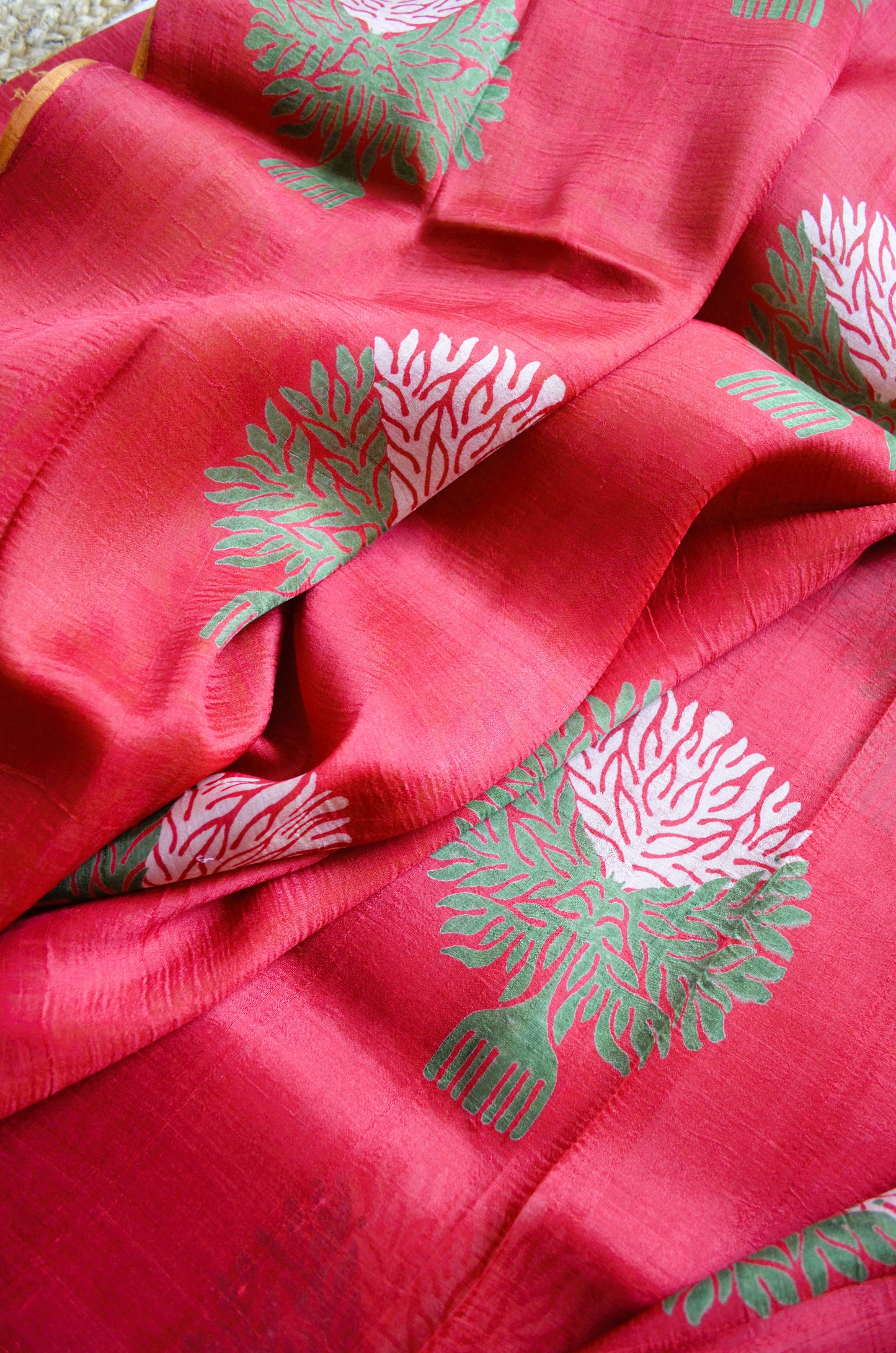 Red Block Print Pure Silk Handloom Saree