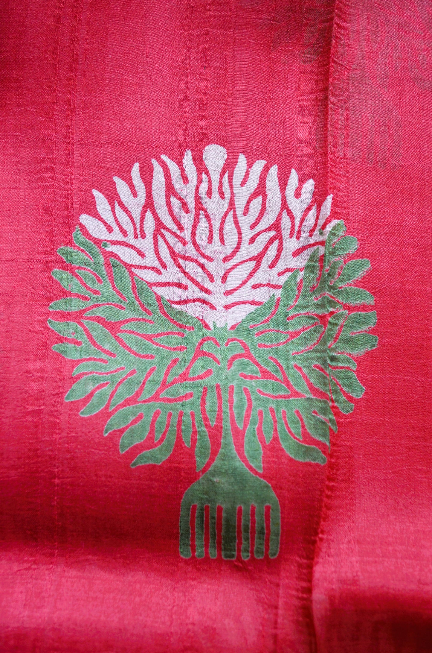 Red Block Print Pure Silk Handloom Saree