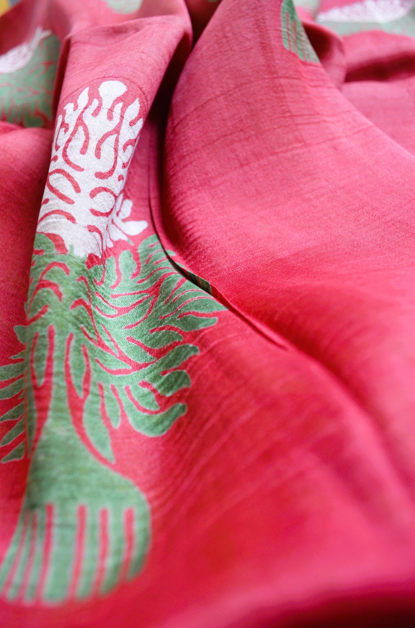 Red Block Print Pure Silk Handloom Saree
