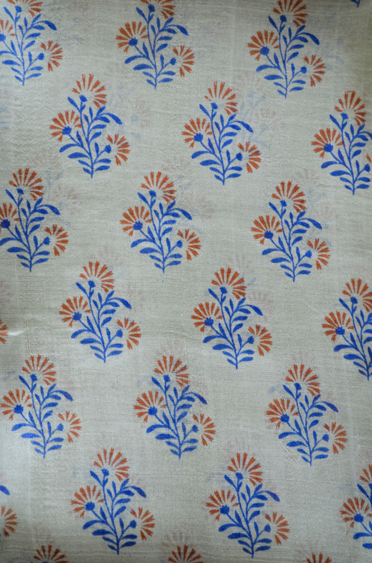 Beige Block Print Pure Silk Handloom Saree