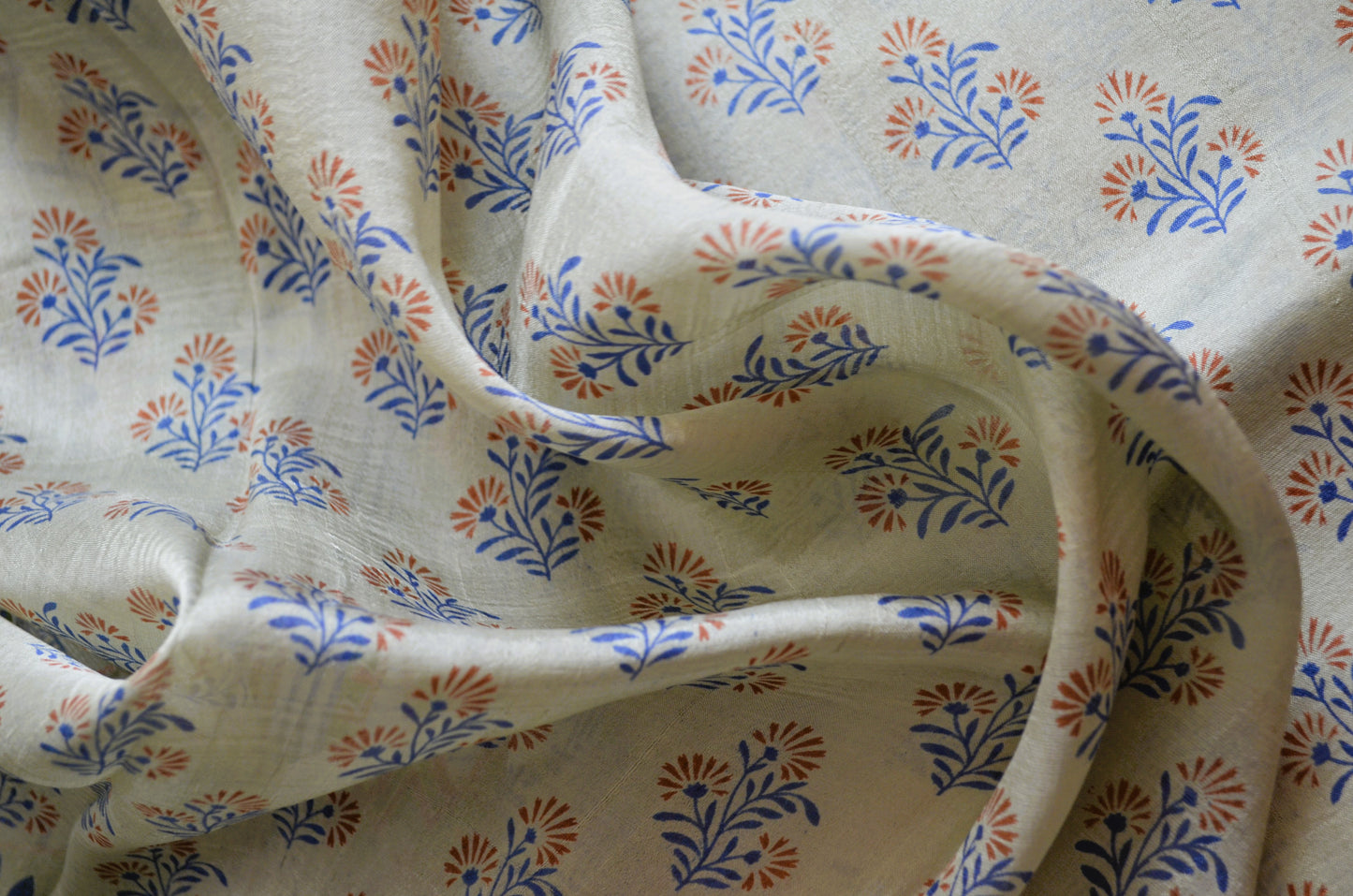Beige Block Print Pure Silk Handloom Saree