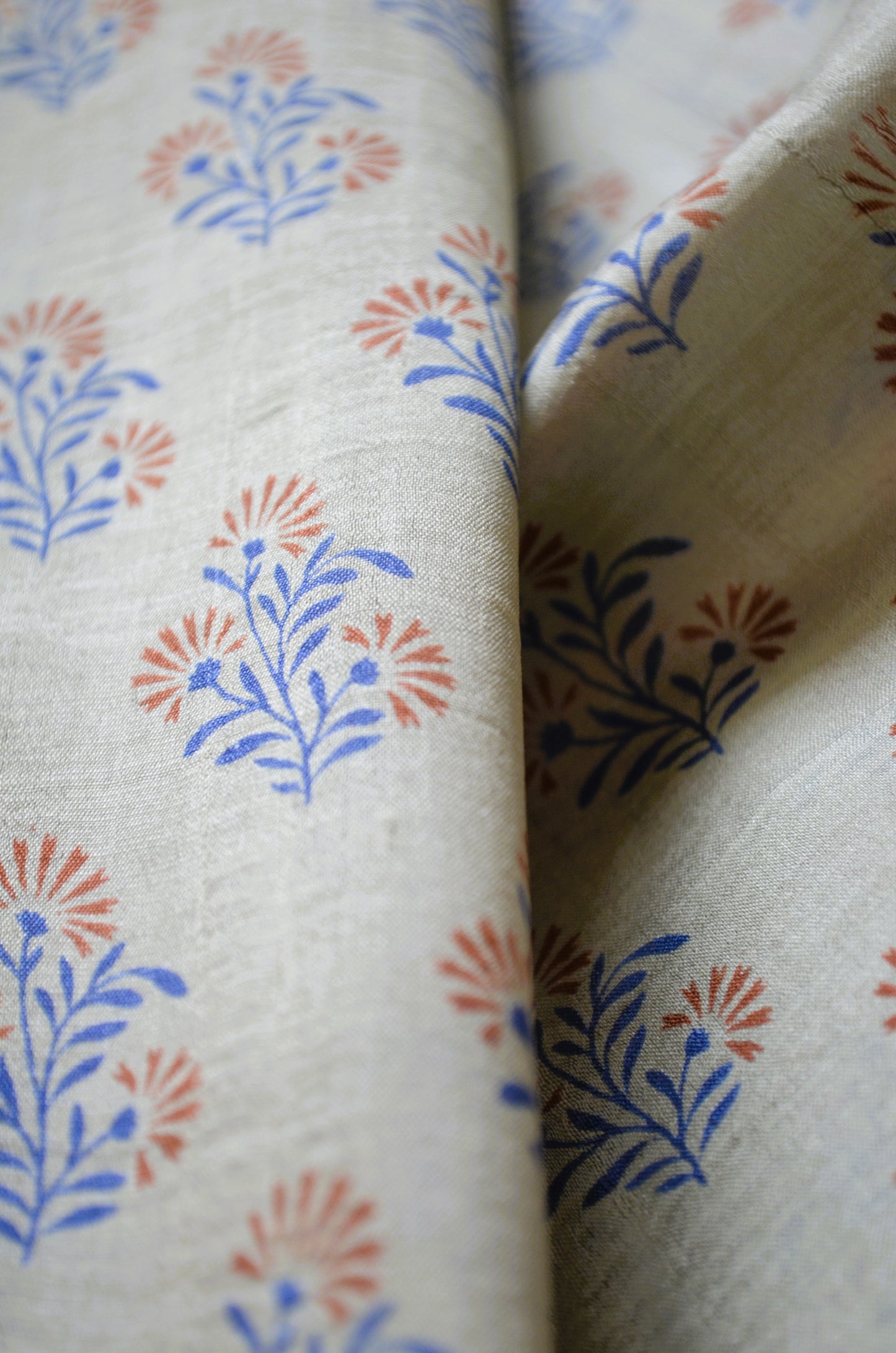 Beige Block Print Pure Silk Handloom Saree