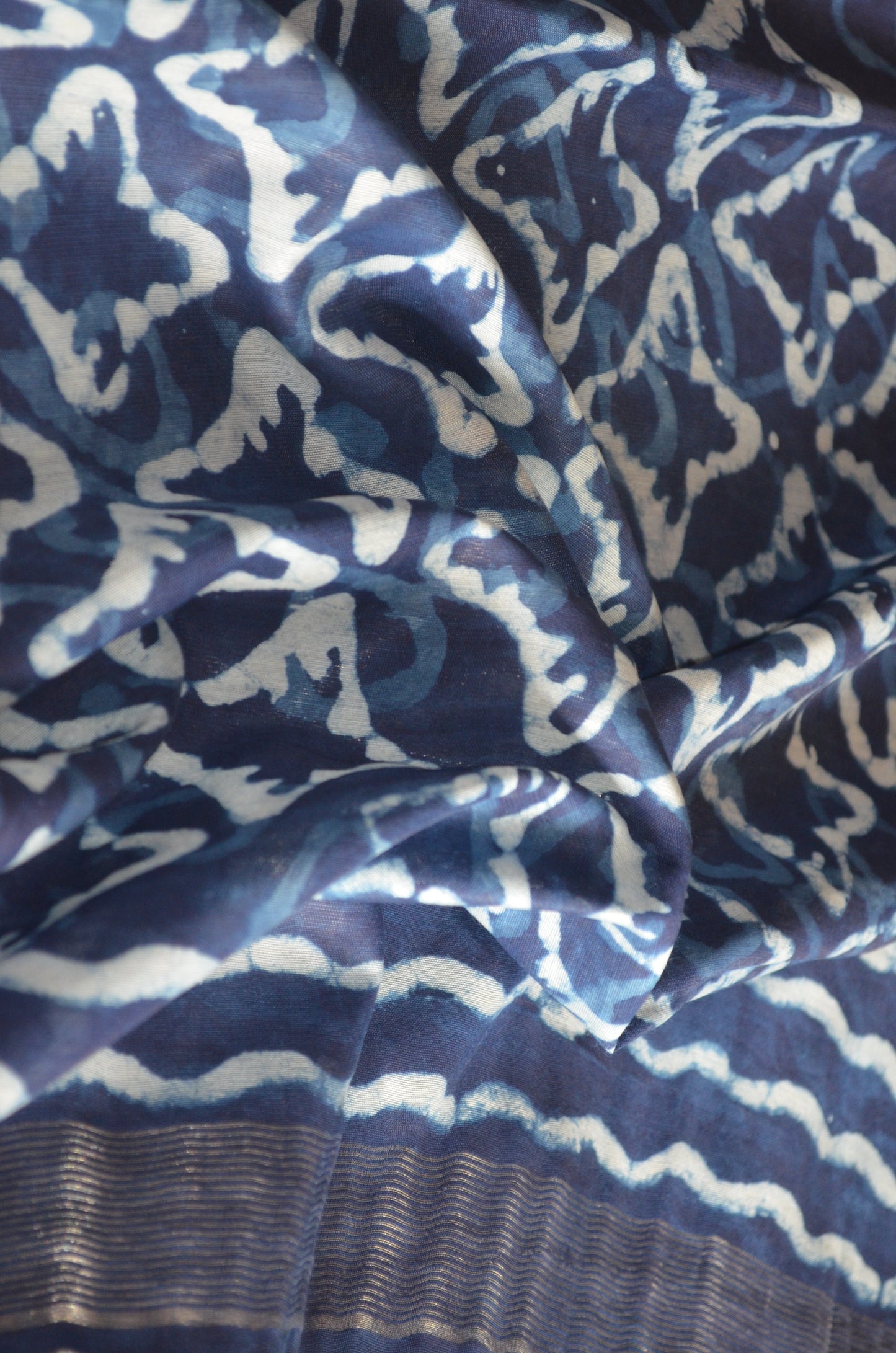 Indigo Maheshwari Dabu Block Print Vegan Silk Handloom Saree