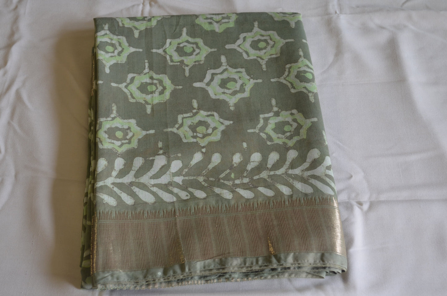 Olive Maheshwari Dabu Block Print Vegan Silk Handloom Saree