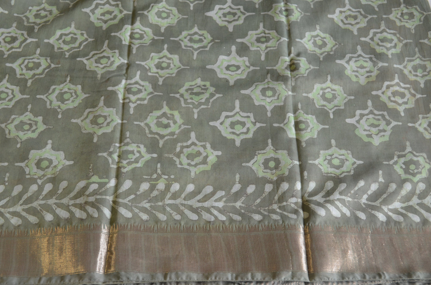 Olive Maheshwari Dabu Block Print Vegan Silk Handloom Saree