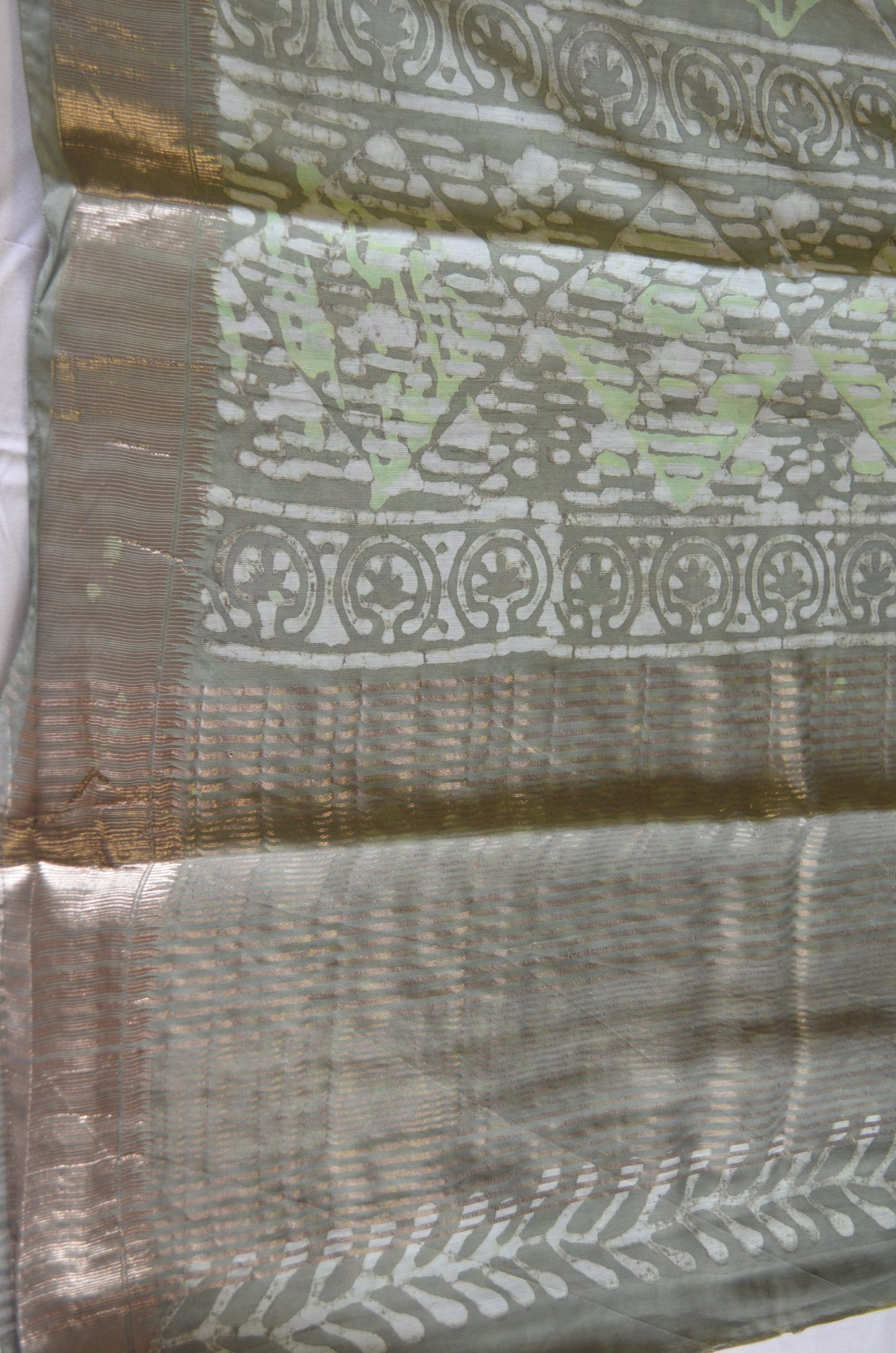 Olive Maheshwari Dabu Block Print Vegan Silk Handloom Saree