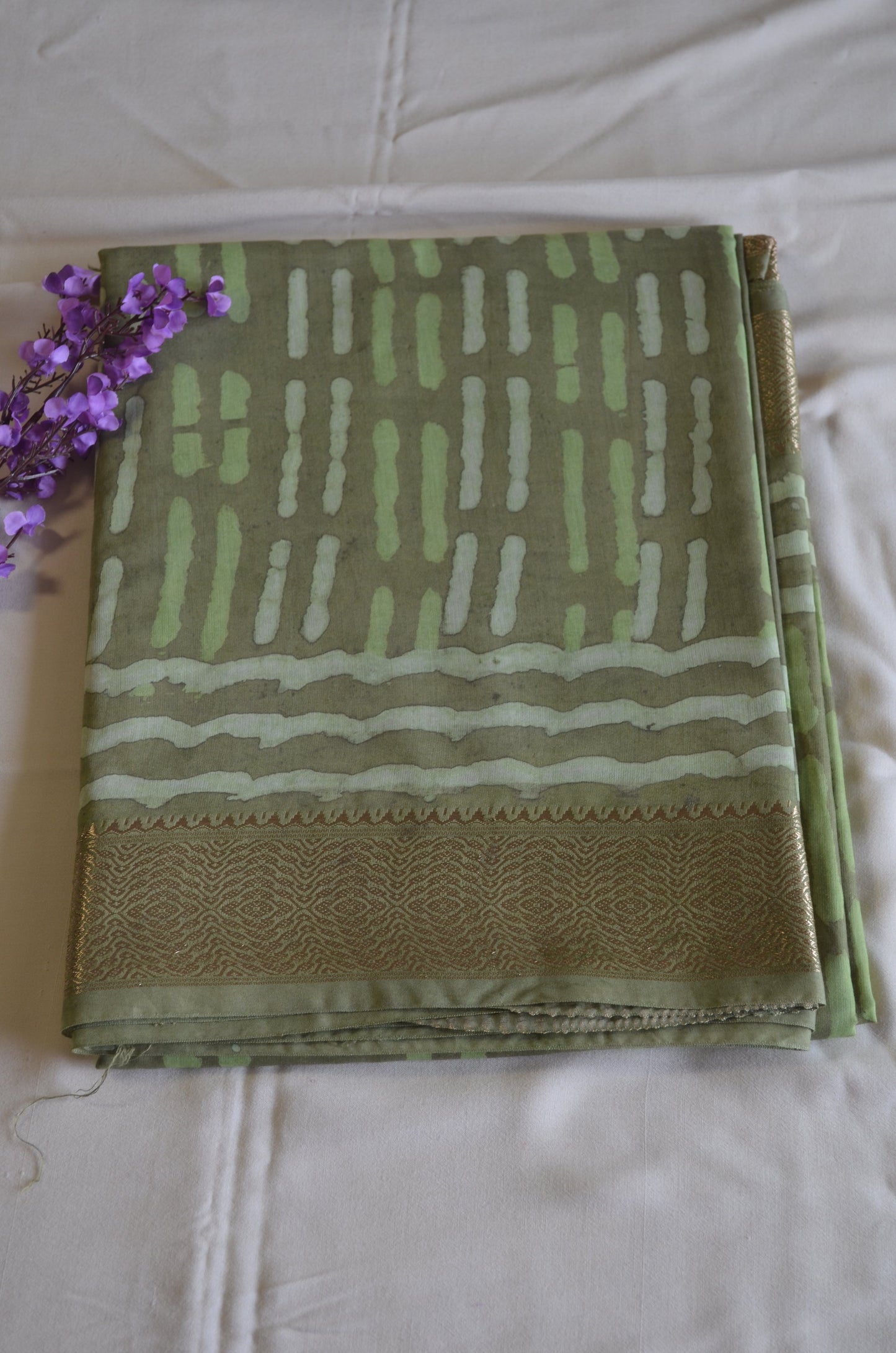 Olive Maheshwari Dabu Block Print Vegan Silk Handloom Saree