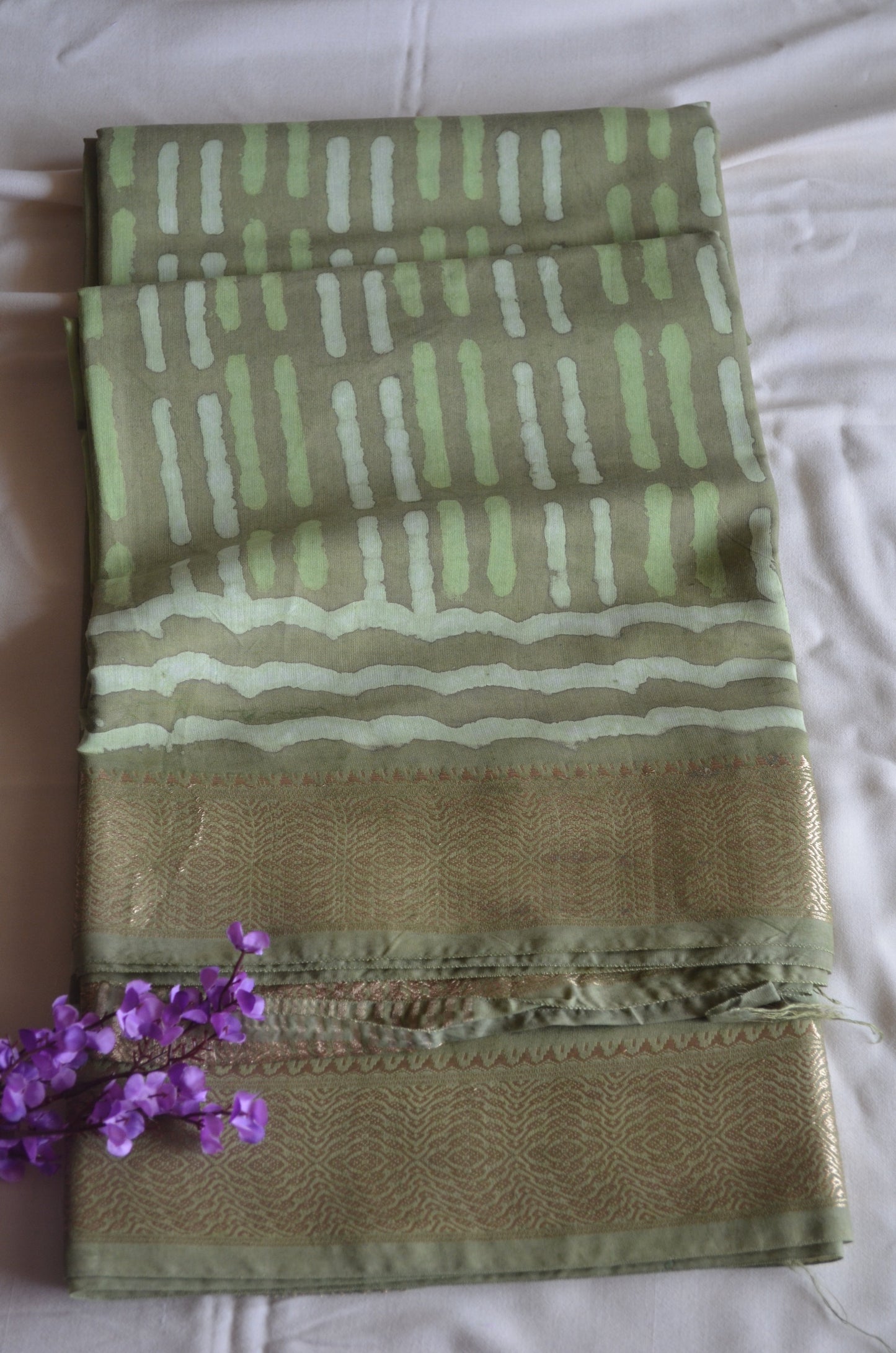 Olive Maheshwari Dabu Block Print Vegan Silk Handloom Saree