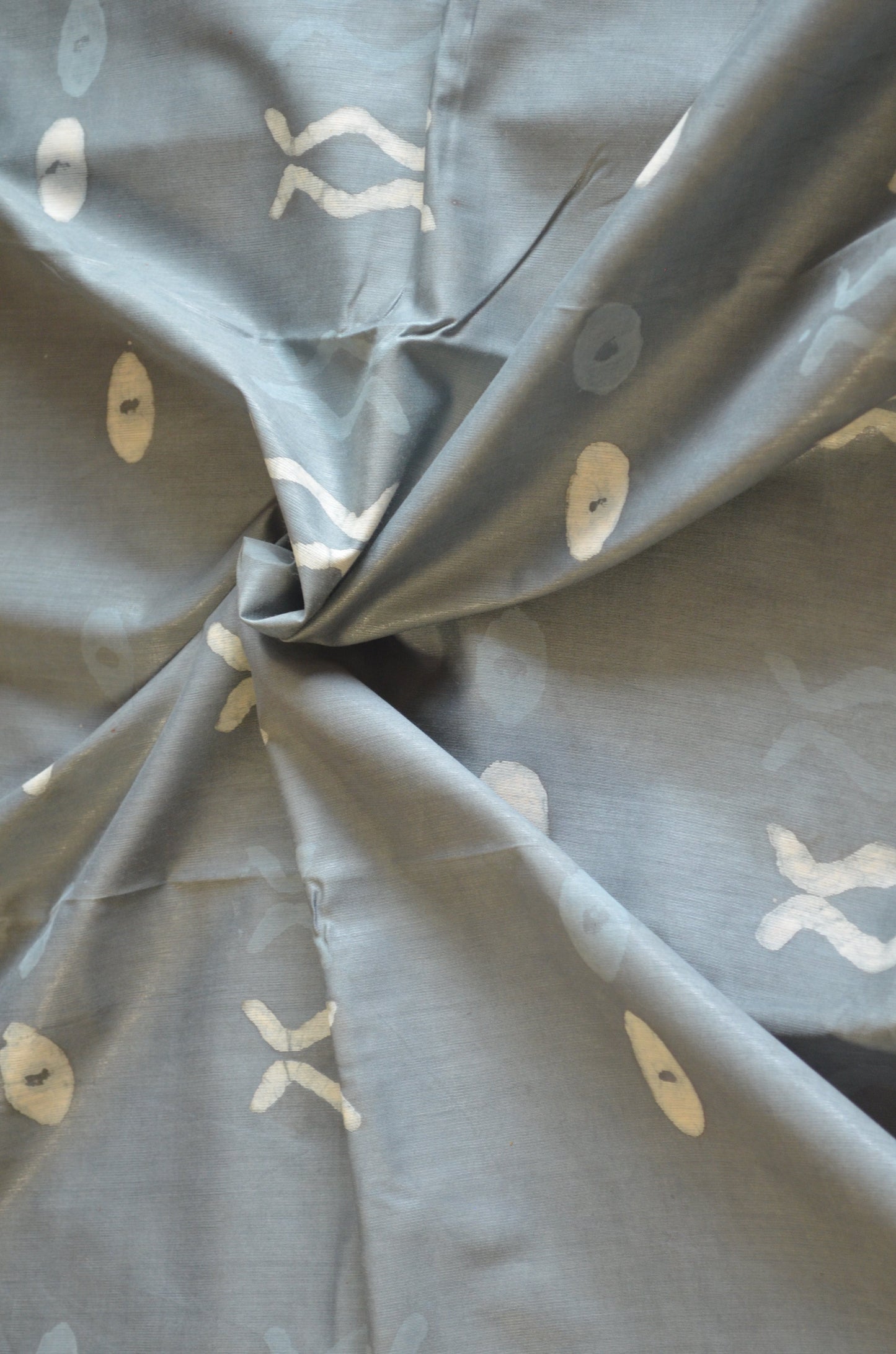 Steel Maheshwari Dabu Block Print Vegan Silk Handloom Saree