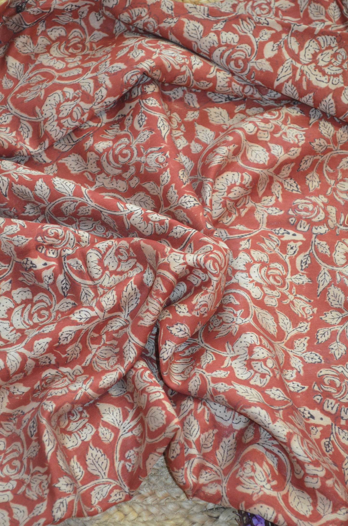 Dark Rust Maheshwari Bagru Block Print Vegan Silk Handloom Saree