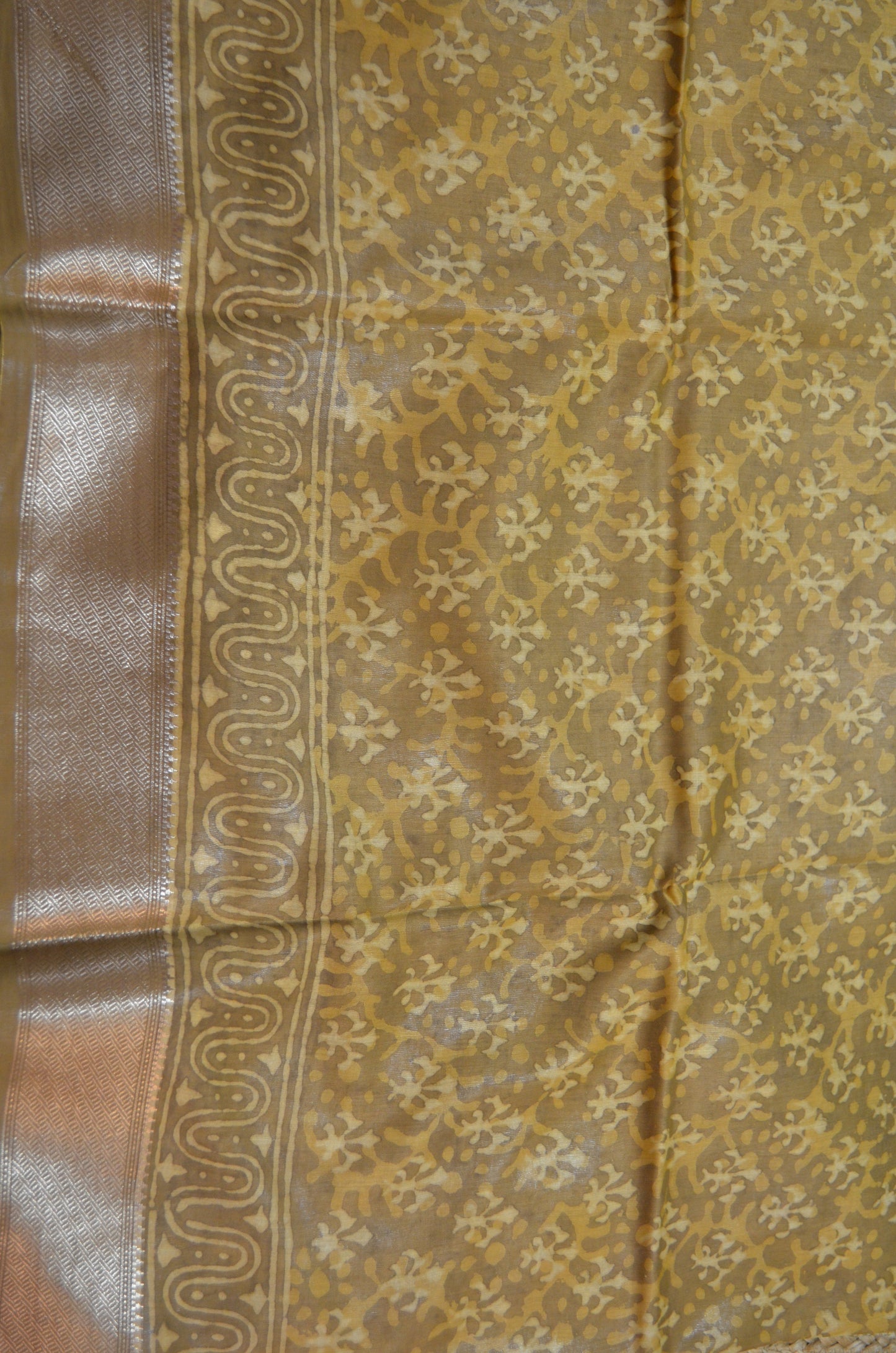 Dark Beige Maheshwari Dabu Block Print Vegan Silk Handloom Saree