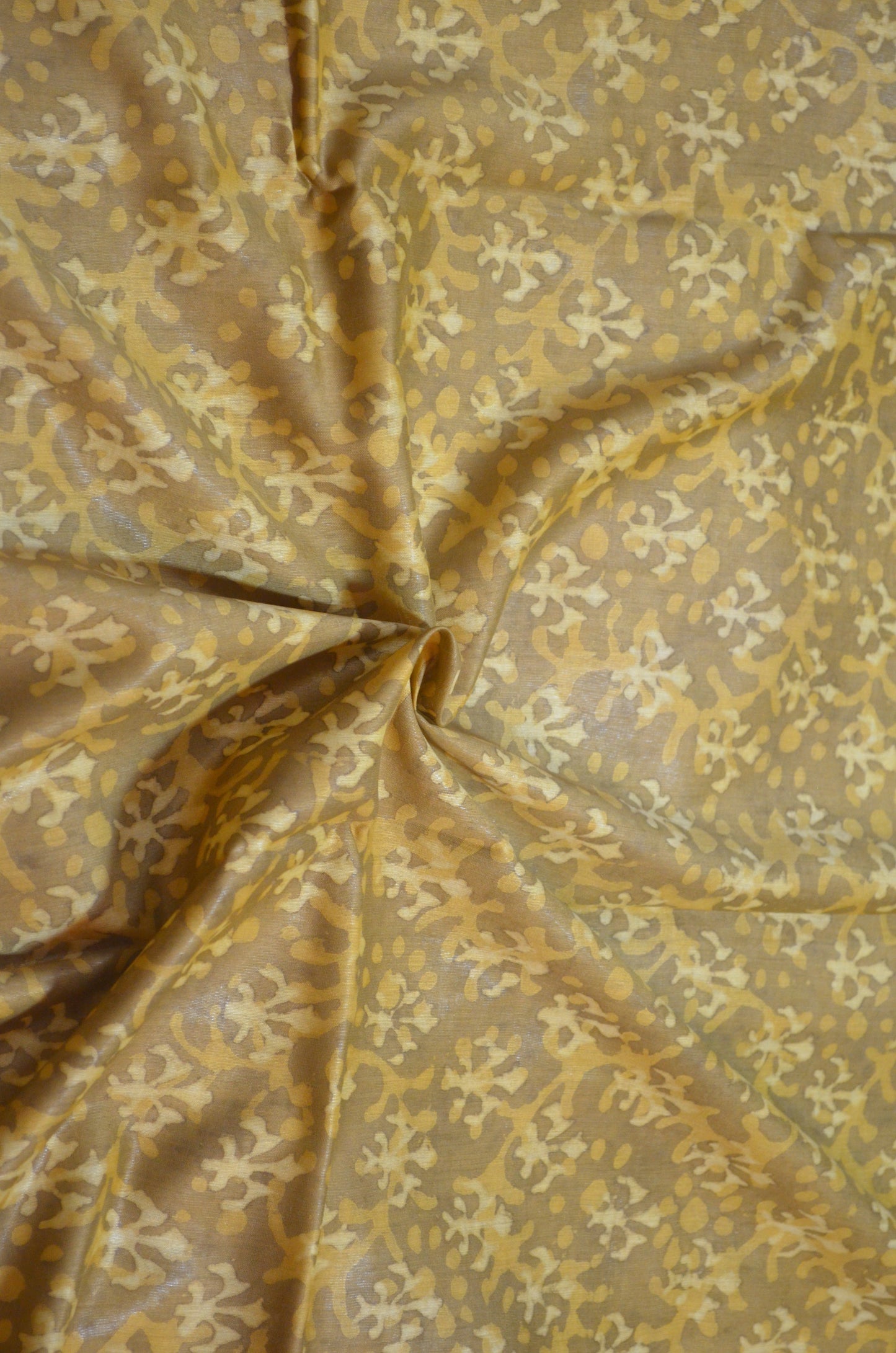 Dark Beige Maheshwari Dabu Block Print Vegan Silk Handloom Saree