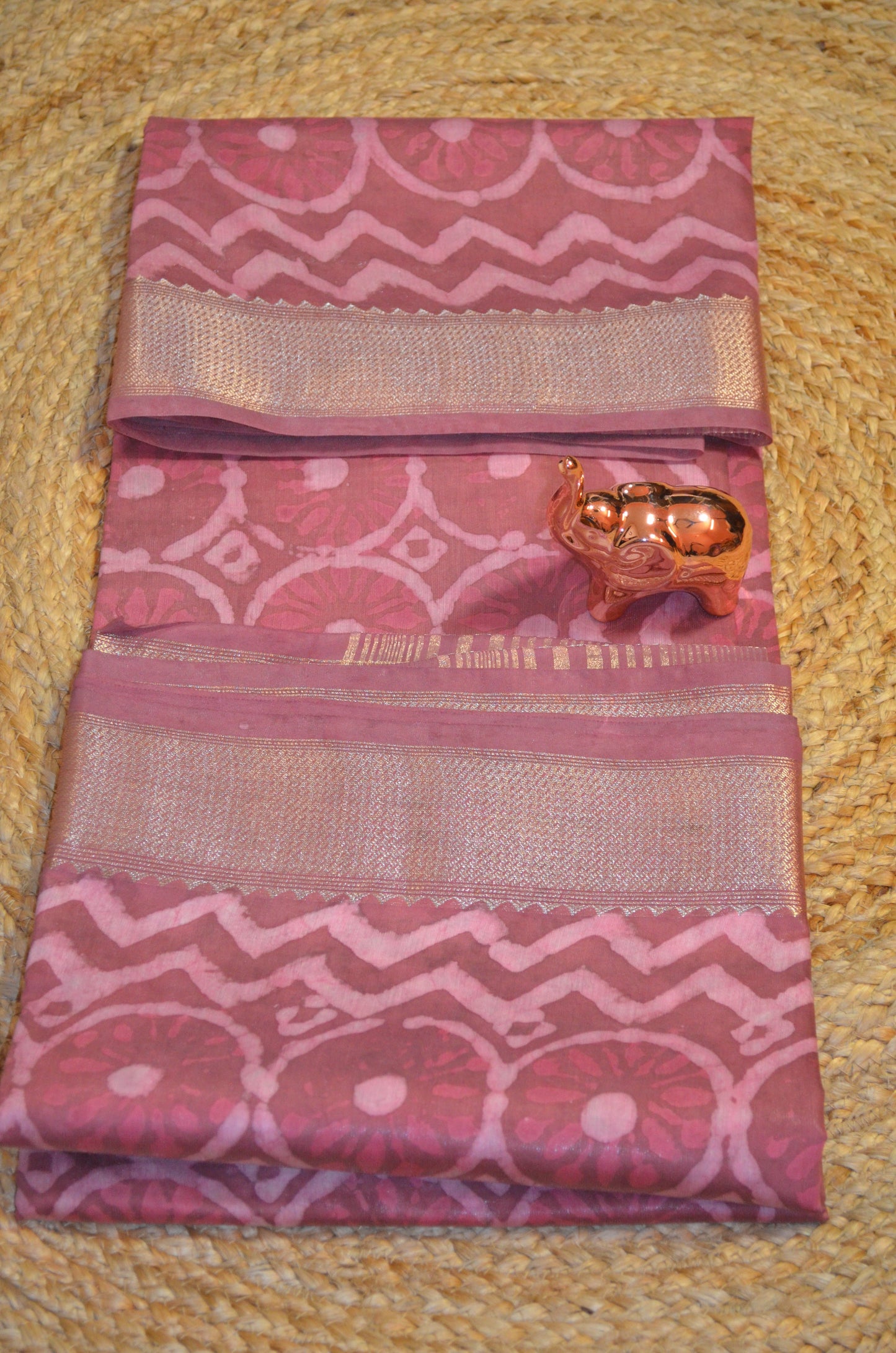 Rouge Maheshwari Dabu Block Print Vegan Silk Handloom Saree