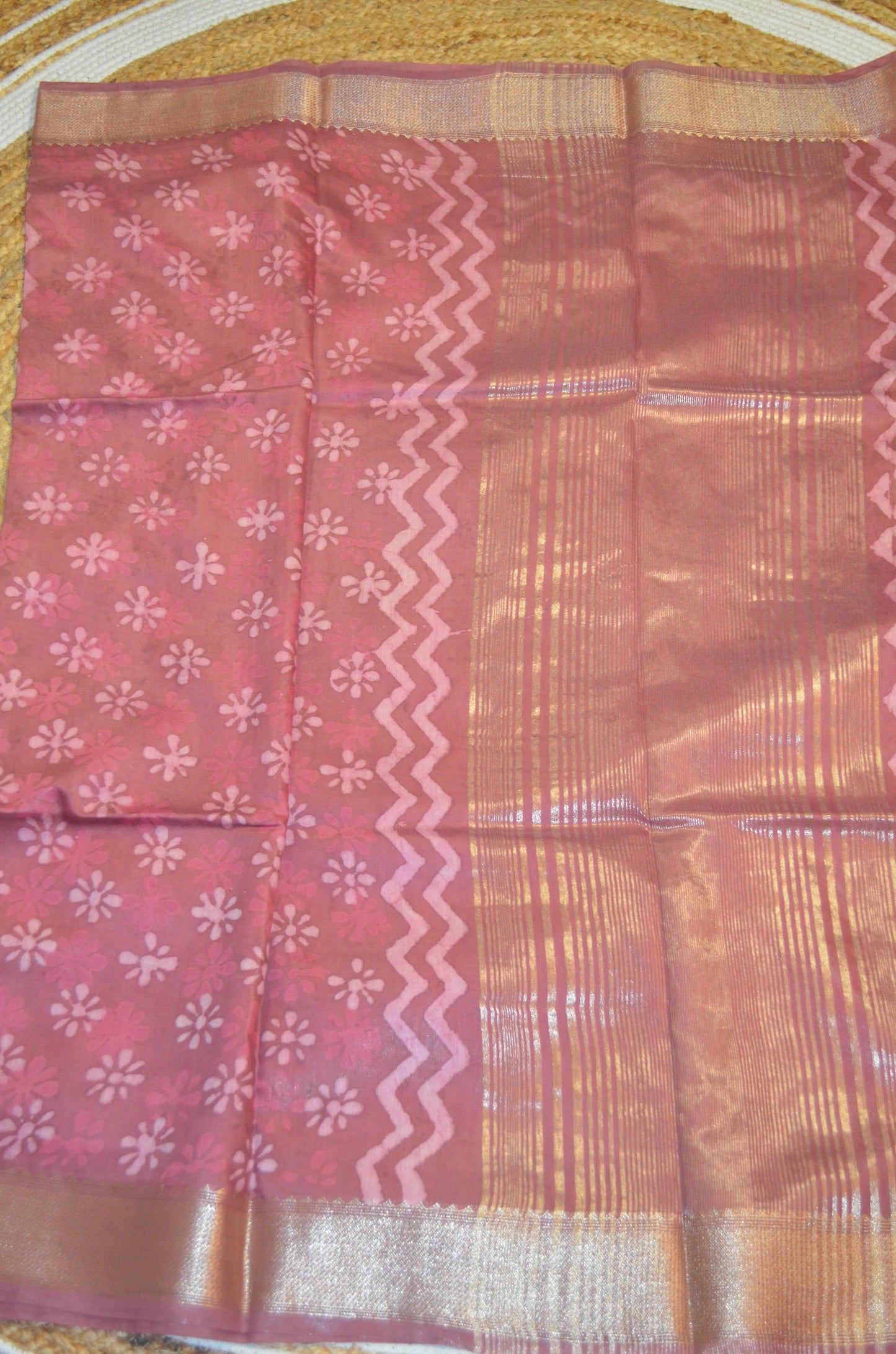 Rouge Maheshwari Dabu Block Print Vegan Silk Handloom Saree
