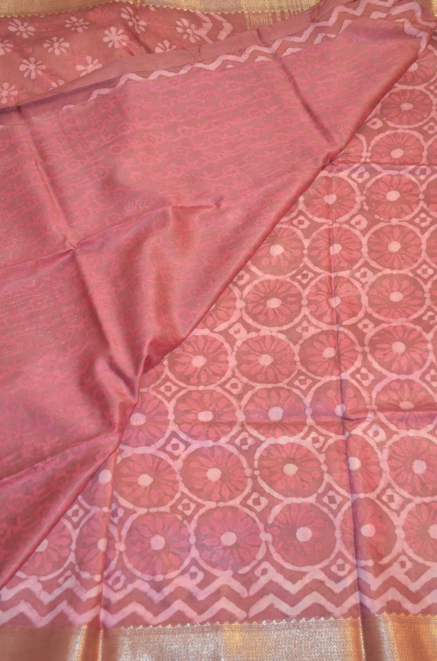 Rouge Maheshwari Dabu Block Print Vegan Silk Handloom Saree