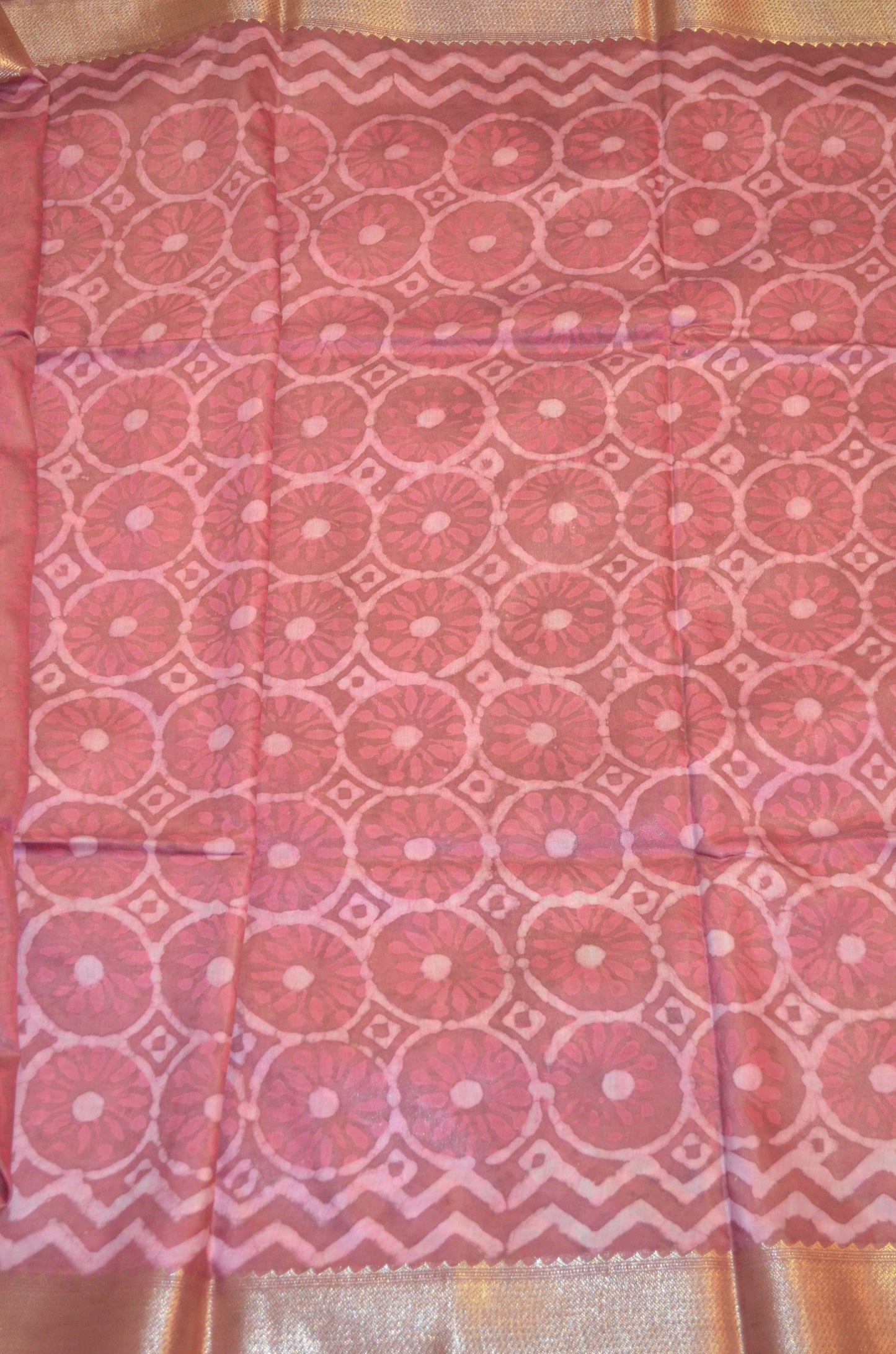 Rouge Maheshwari Dabu Block Print Vegan Silk Handloom Saree