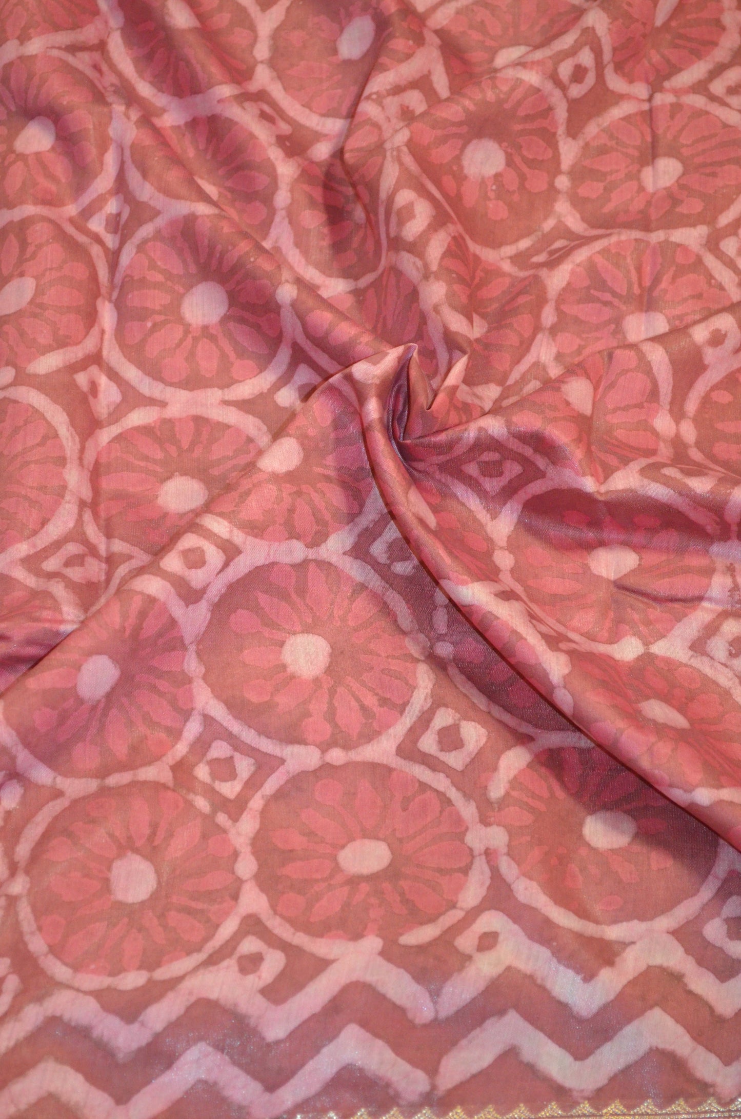 Rouge Maheshwari Dabu Block Print Vegan Silk Handloom Saree