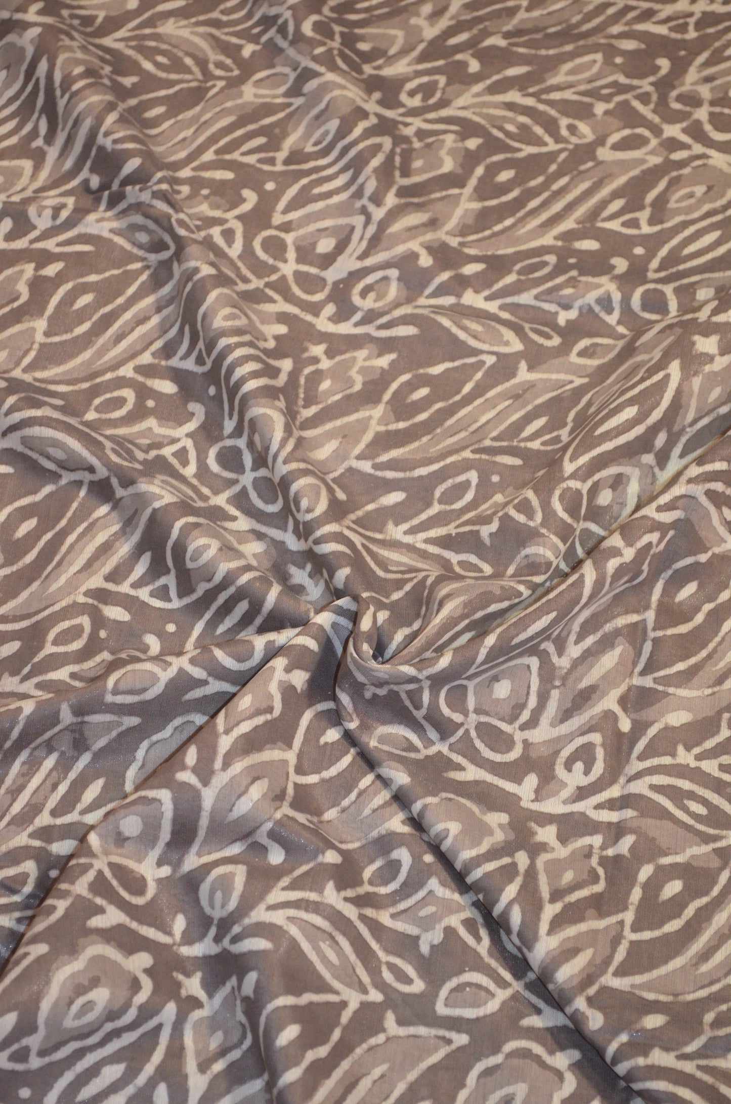 Grey Brown Maheshwari Dabu Block Print Vegan Silk Handloom Saree