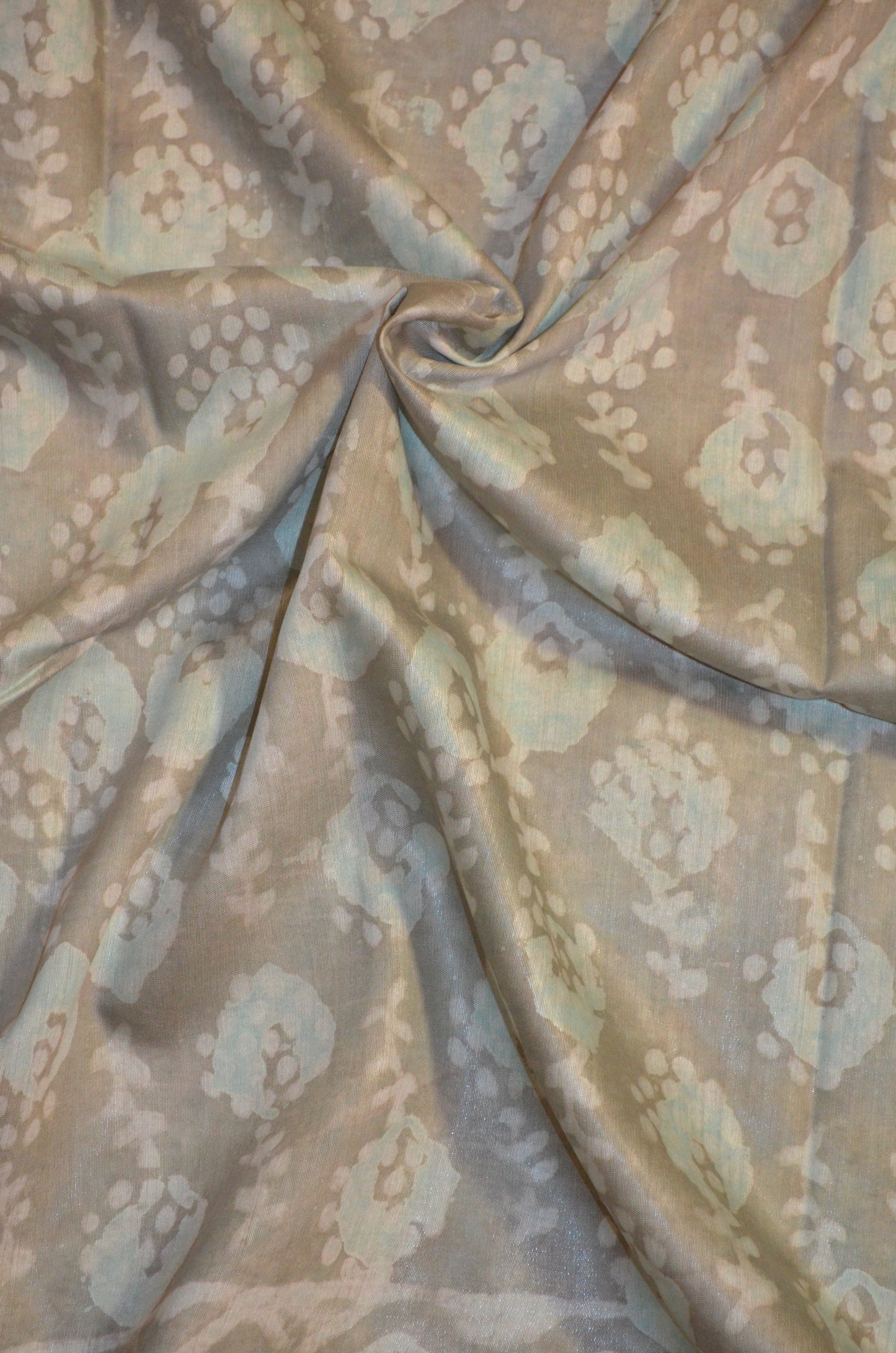 Grey Seafoam Maheshwari Dabu Block Print Vegan Silk Handloom Saree