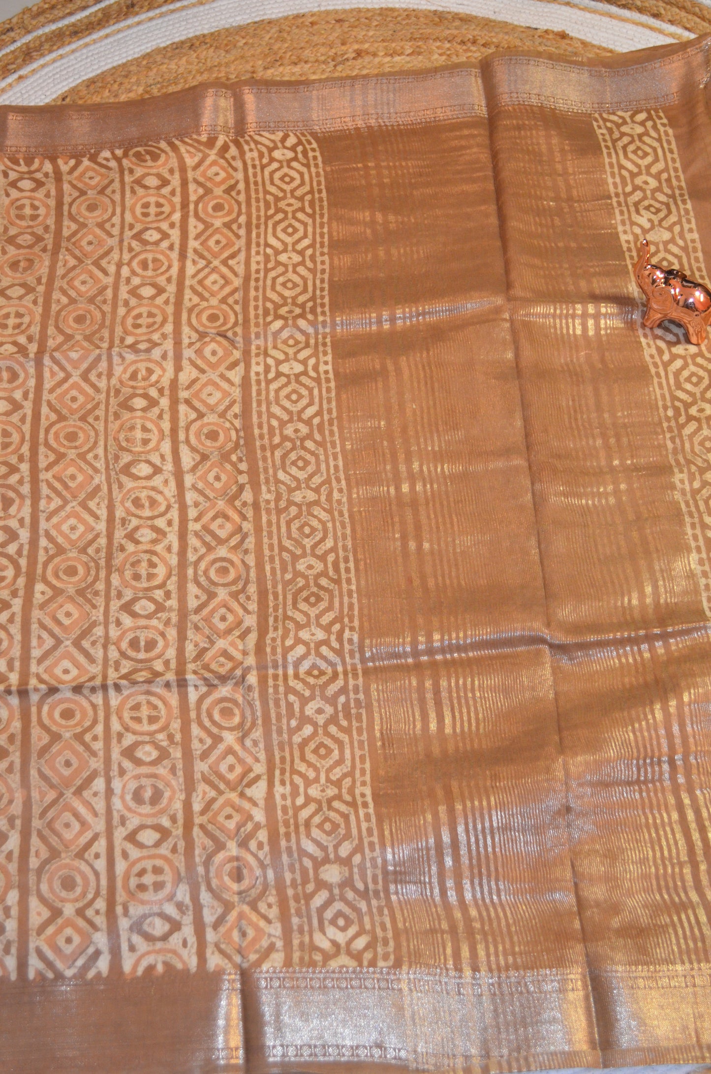 Chocolate Maheshwari Dabu Block Print Vegan Silk Handloom Saree