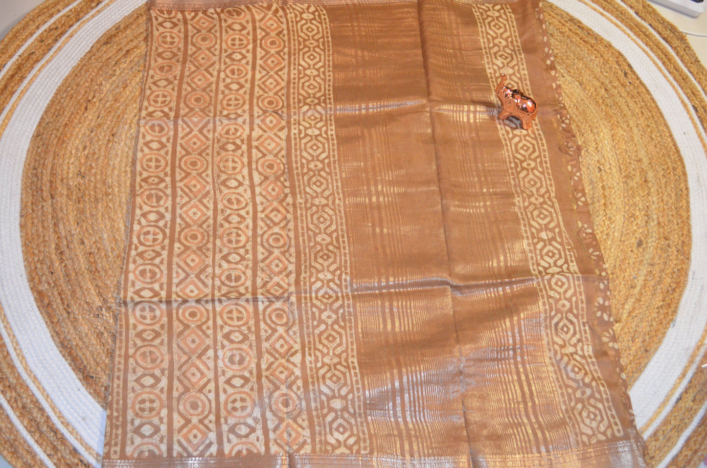 Chocolate Maheshwari Dabu Block Print Vegan Silk Handloom Saree