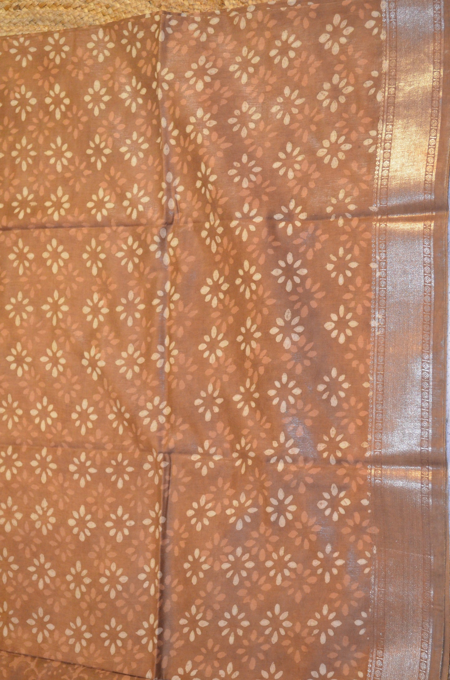 Chocolate Maheshwari Dabu Block Print Vegan Silk Handloom Saree
