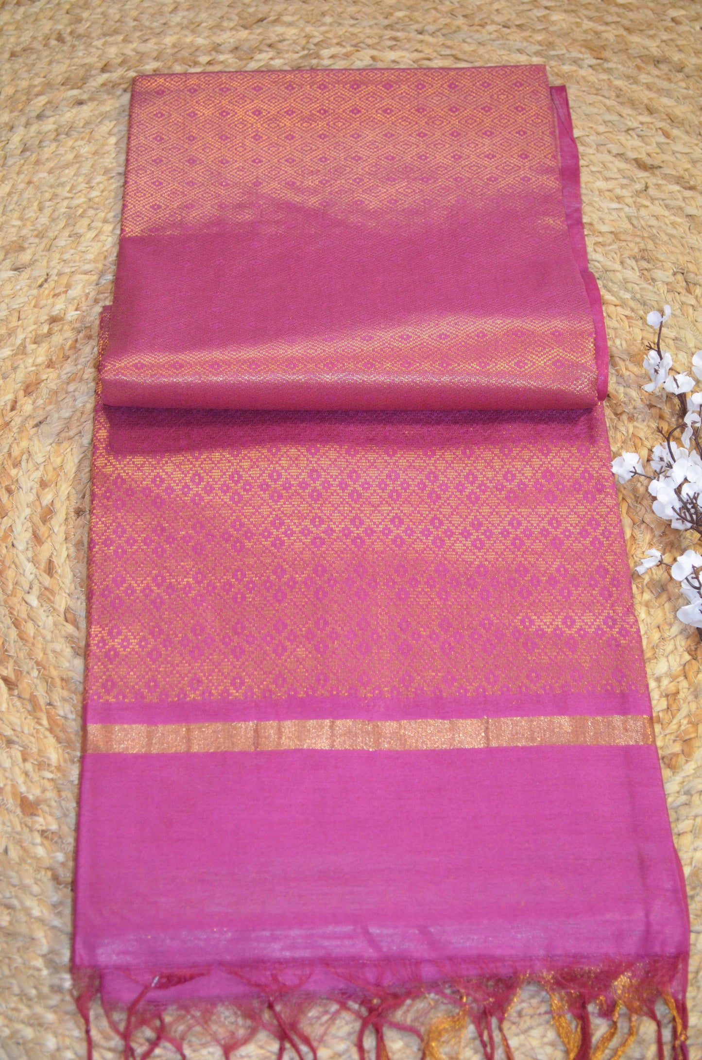 Magenta Kanjeevaram Zari Vegan Silk Handloom Saree