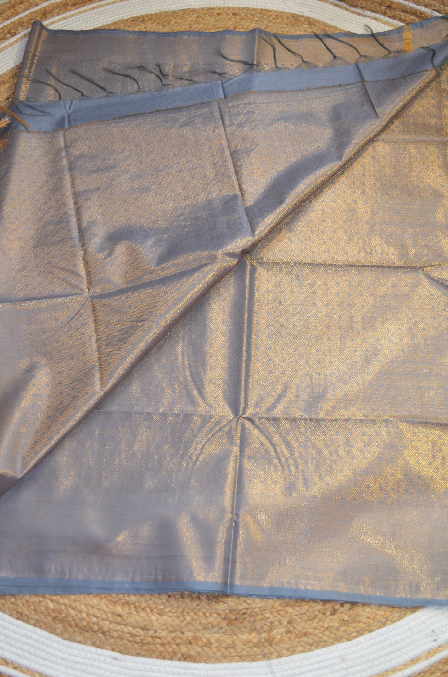 Slate Blue Kanjeevaram Zari Vegan Silk Handloom Saree