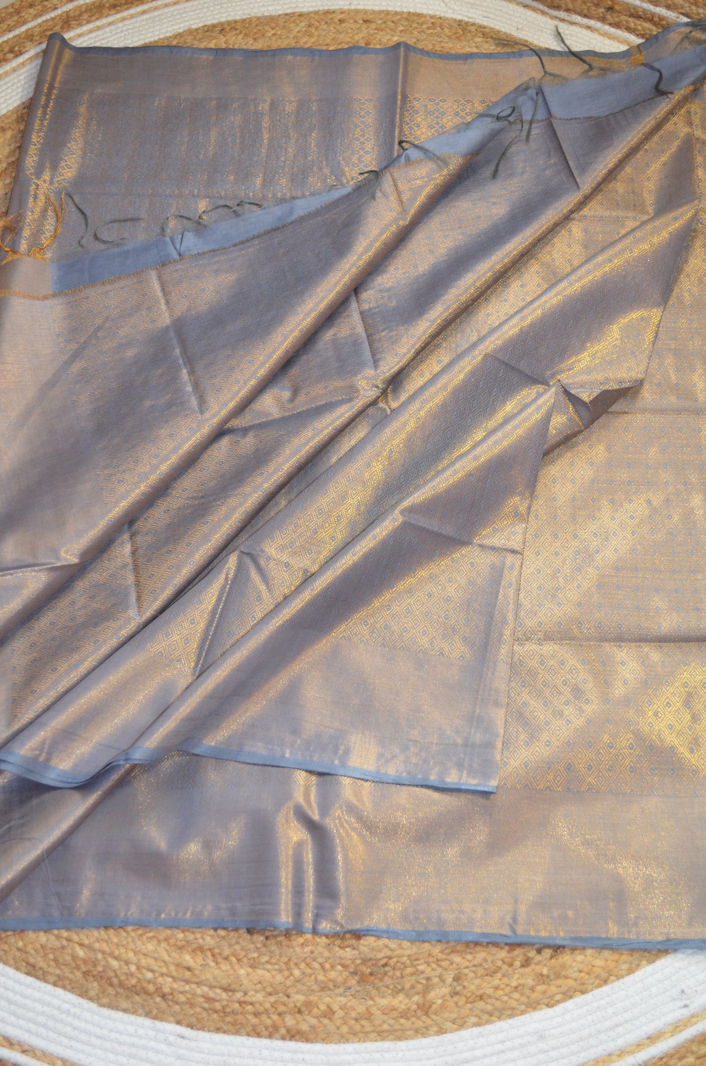 Slate Blue Kanjeevaram Zari Vegan Silk Handloom Saree