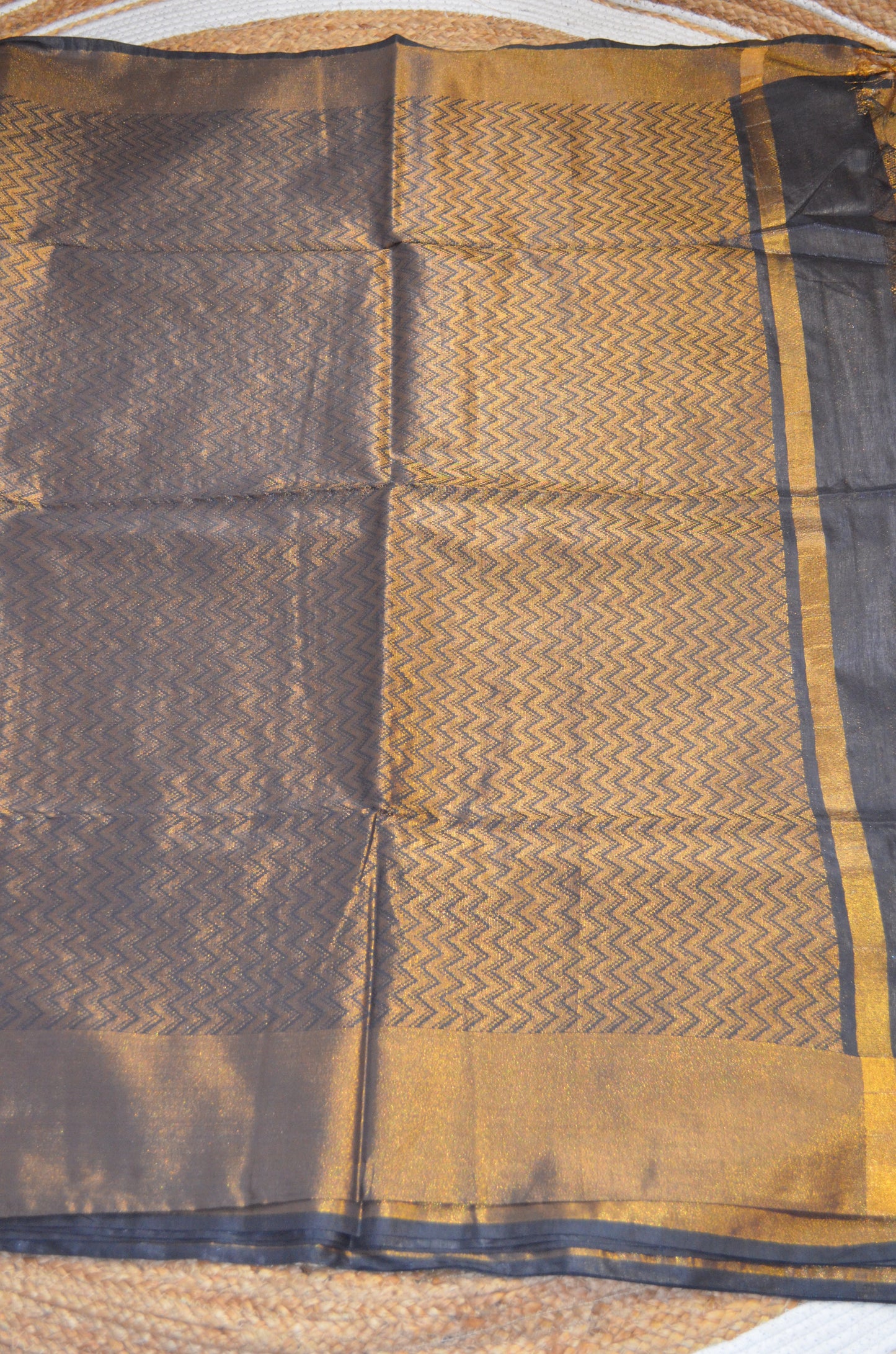 Black Kanjeevaram Zari Vegan Silk Handloom Saree
