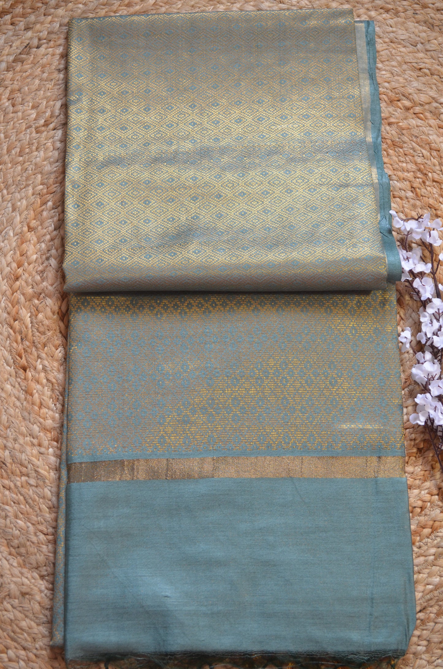 Bottle Green Kanjeevaram Zari Vegan Silk Handloom Saree