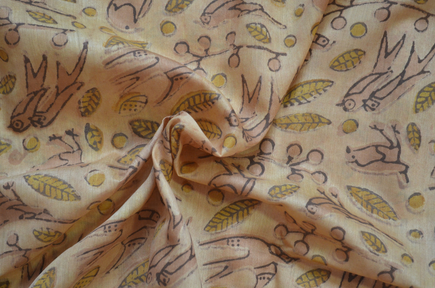 Beige Multani Block Print Vegan Silk Handloom Saree