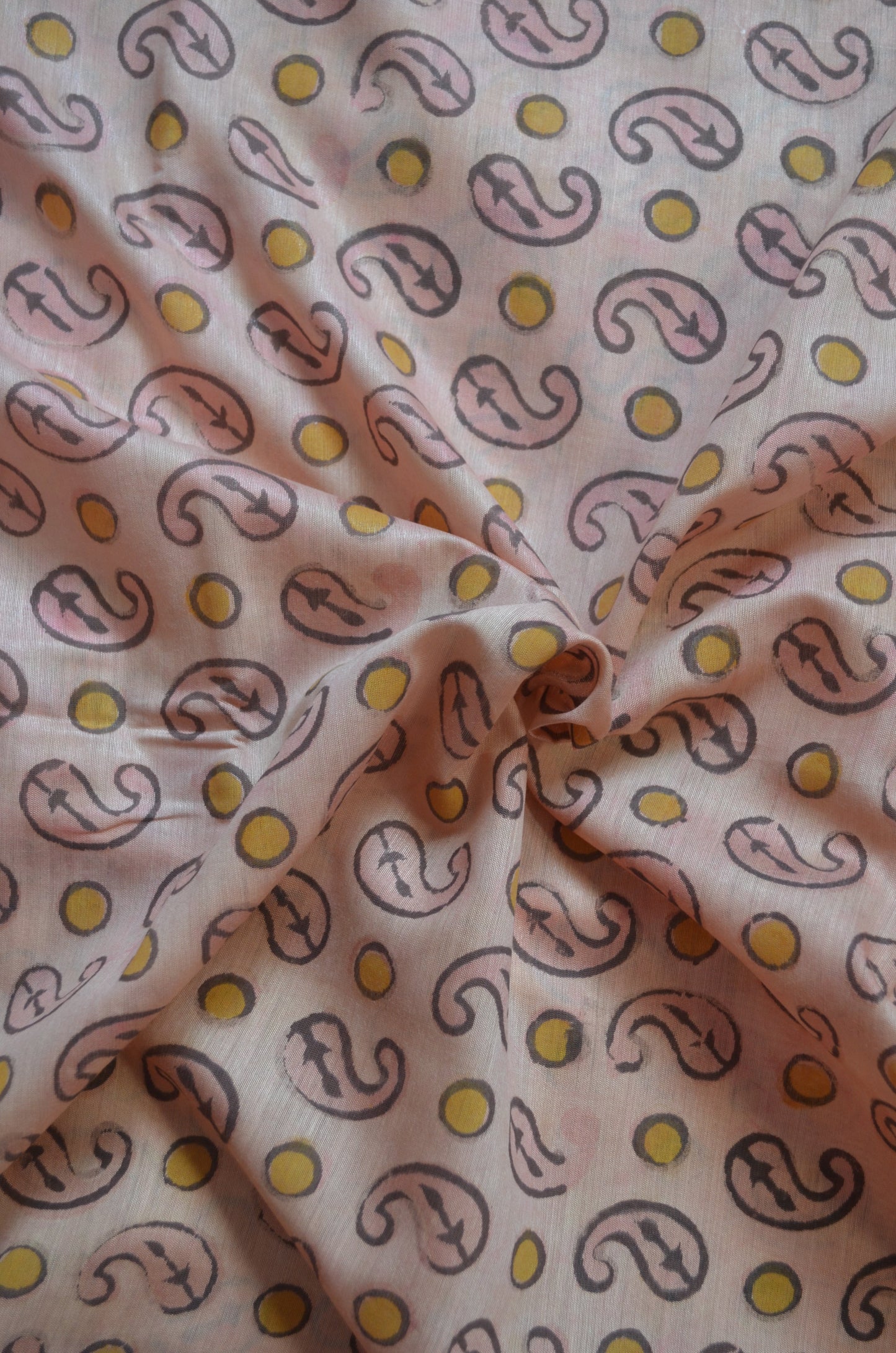 Peach Multani Block Print Vegan Silk Handloom Saree