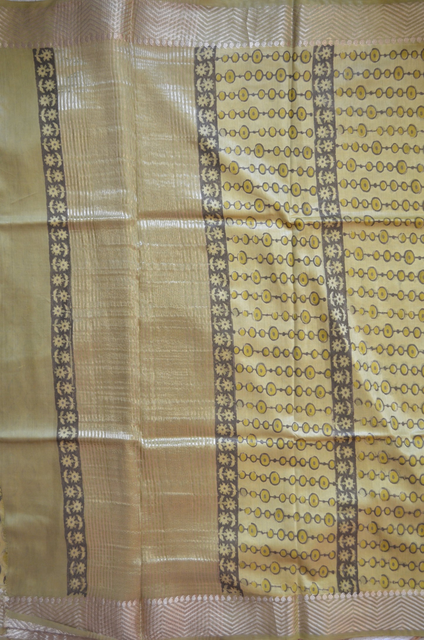 Olive Multani Block Print Vegan Silk Handloom Saree