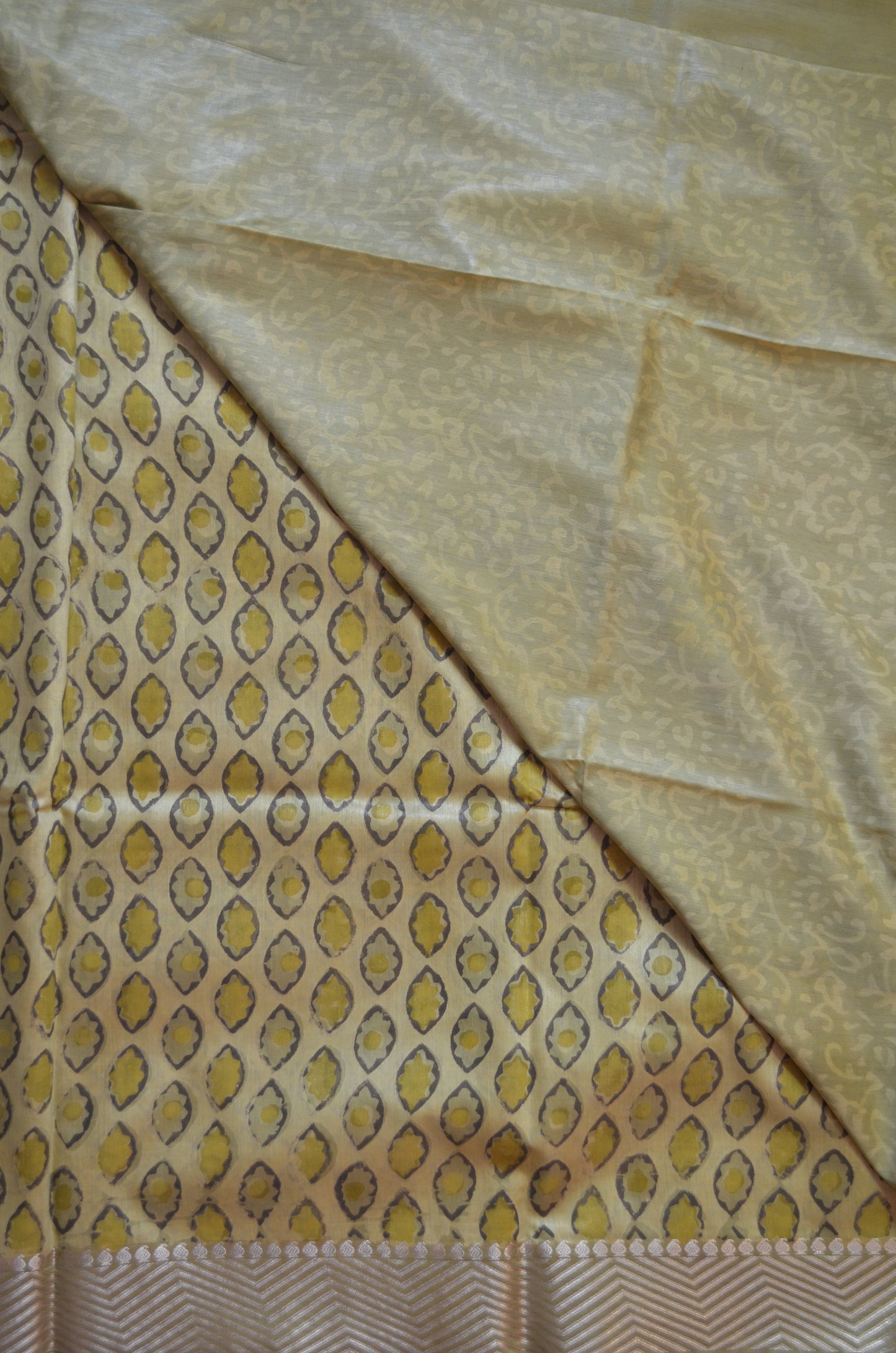 Olive Multani Block Print Vegan Silk Handloom Saree