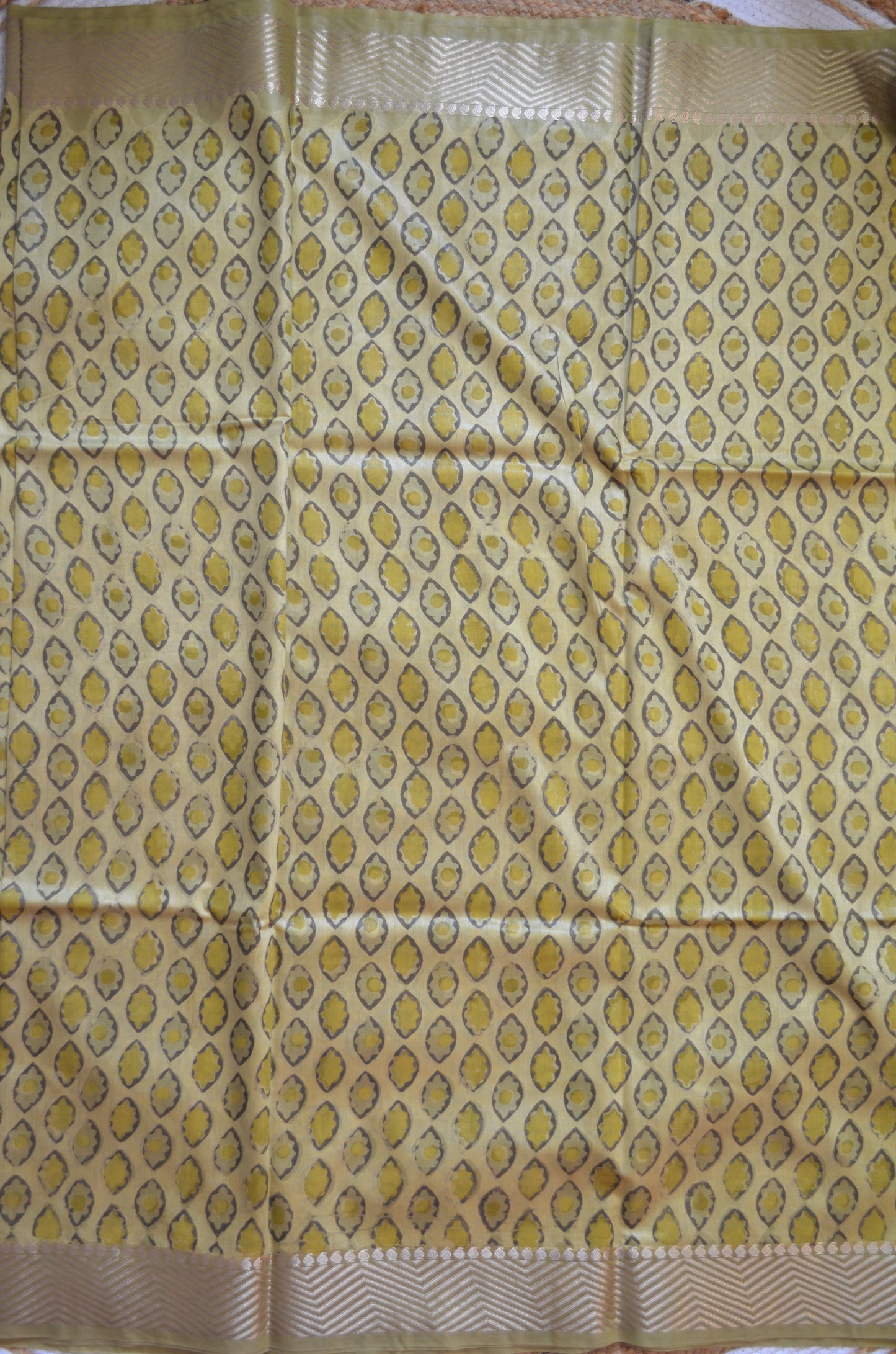 Olive Multani Block Print Vegan Silk Handloom Saree