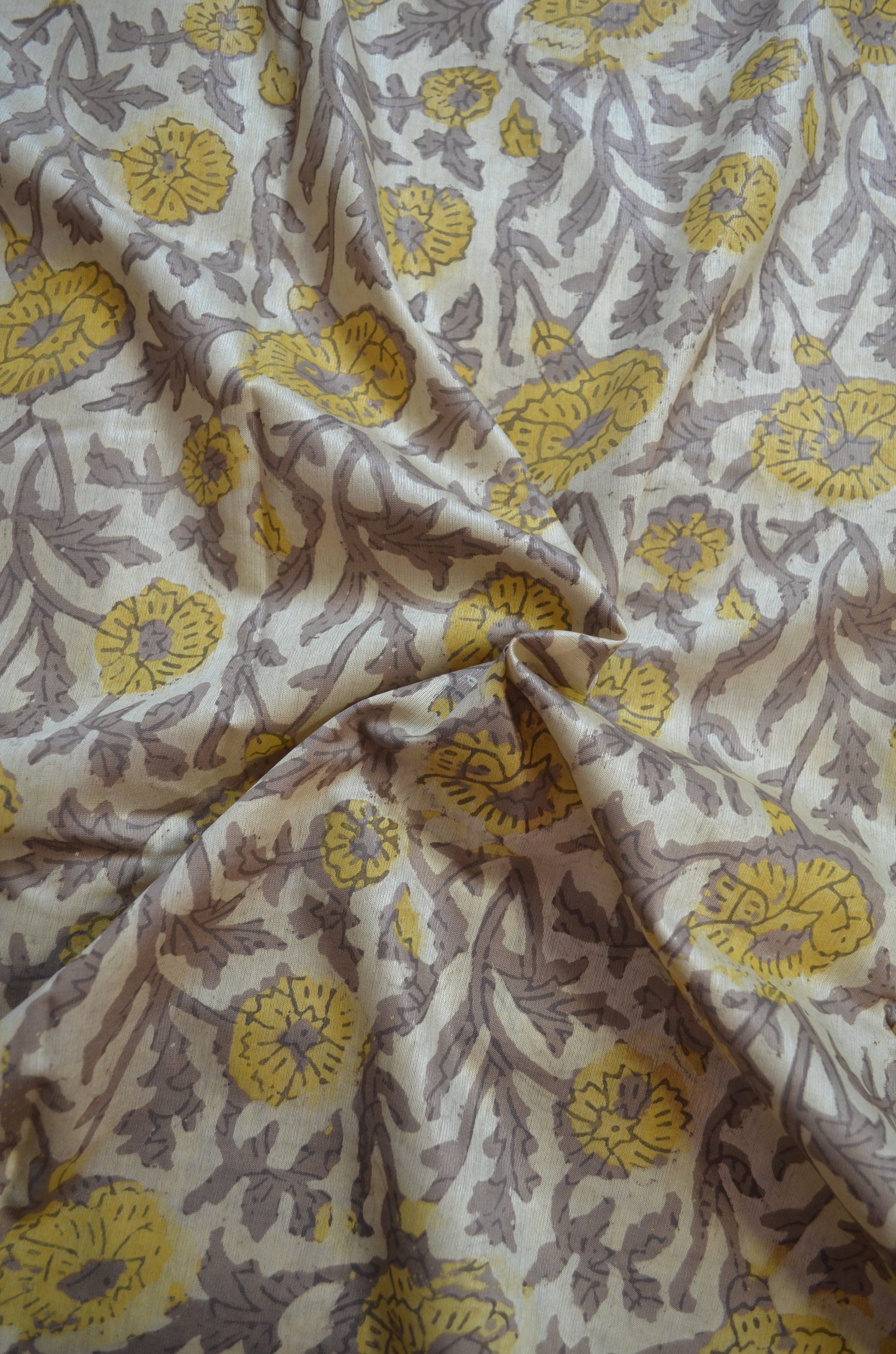 Beige Multani Block Print Vegan Silk Handloom Saree