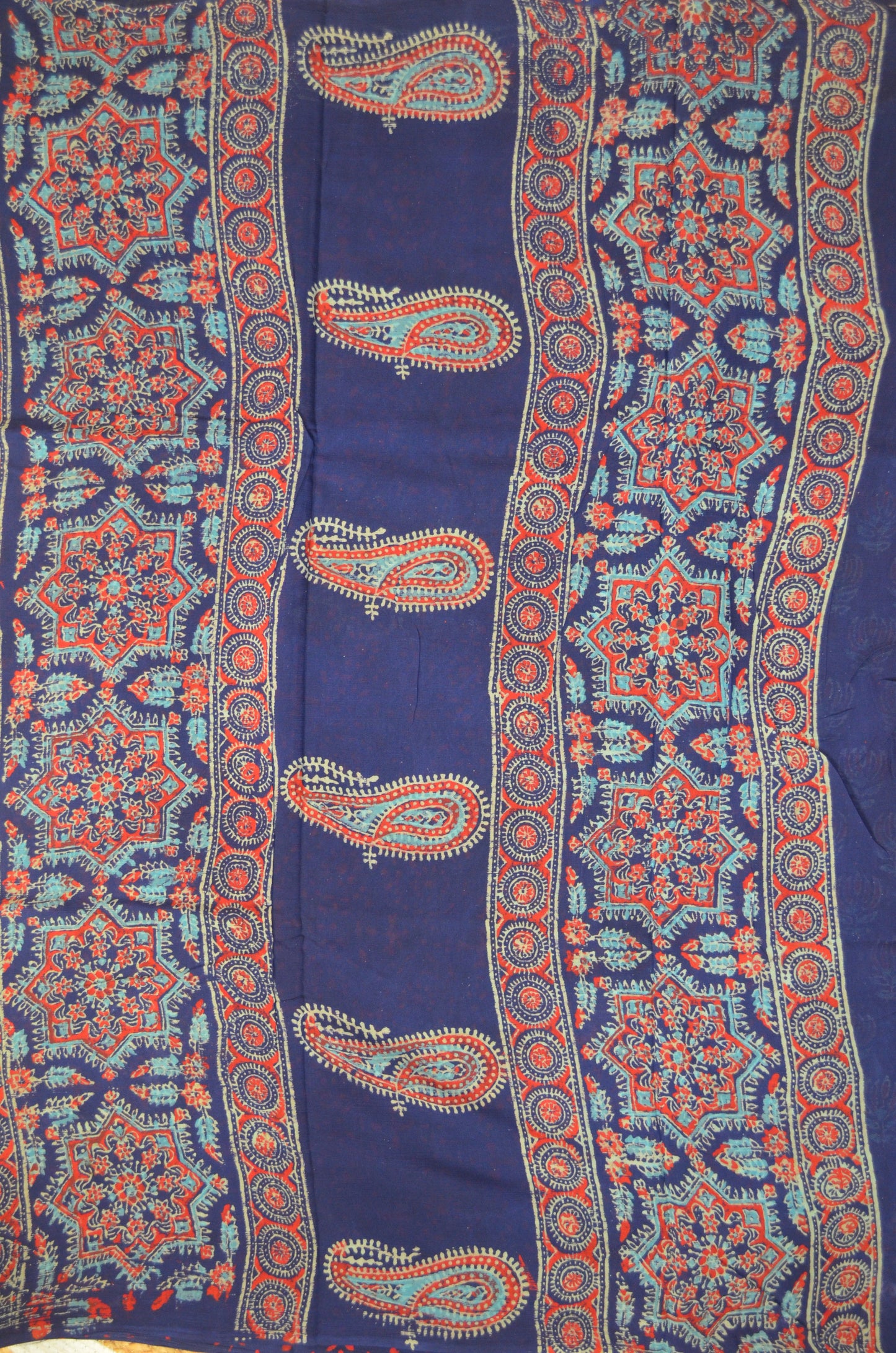 Navy Chiffon Bagru Print Vegan Silk Handloom Saree