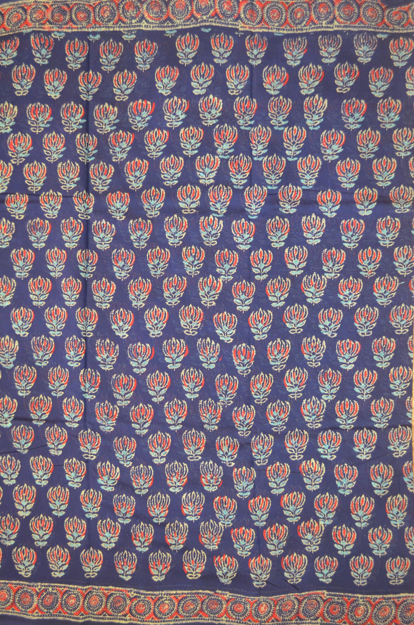 Navy Chiffon Bagru Print Vegan Silk Handloom Saree