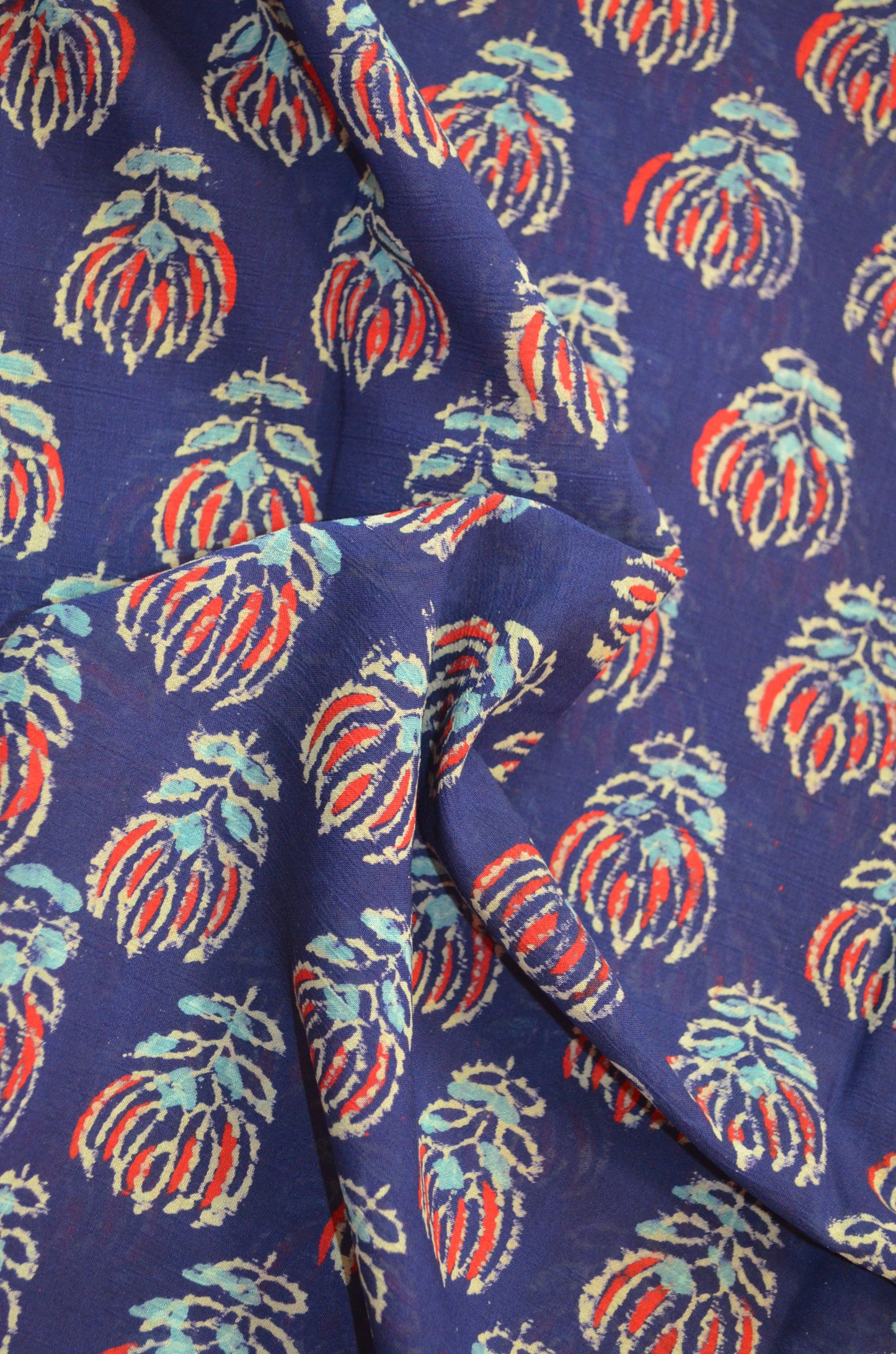 Navy Chiffon Bagru Print Vegan Silk Handloom Saree