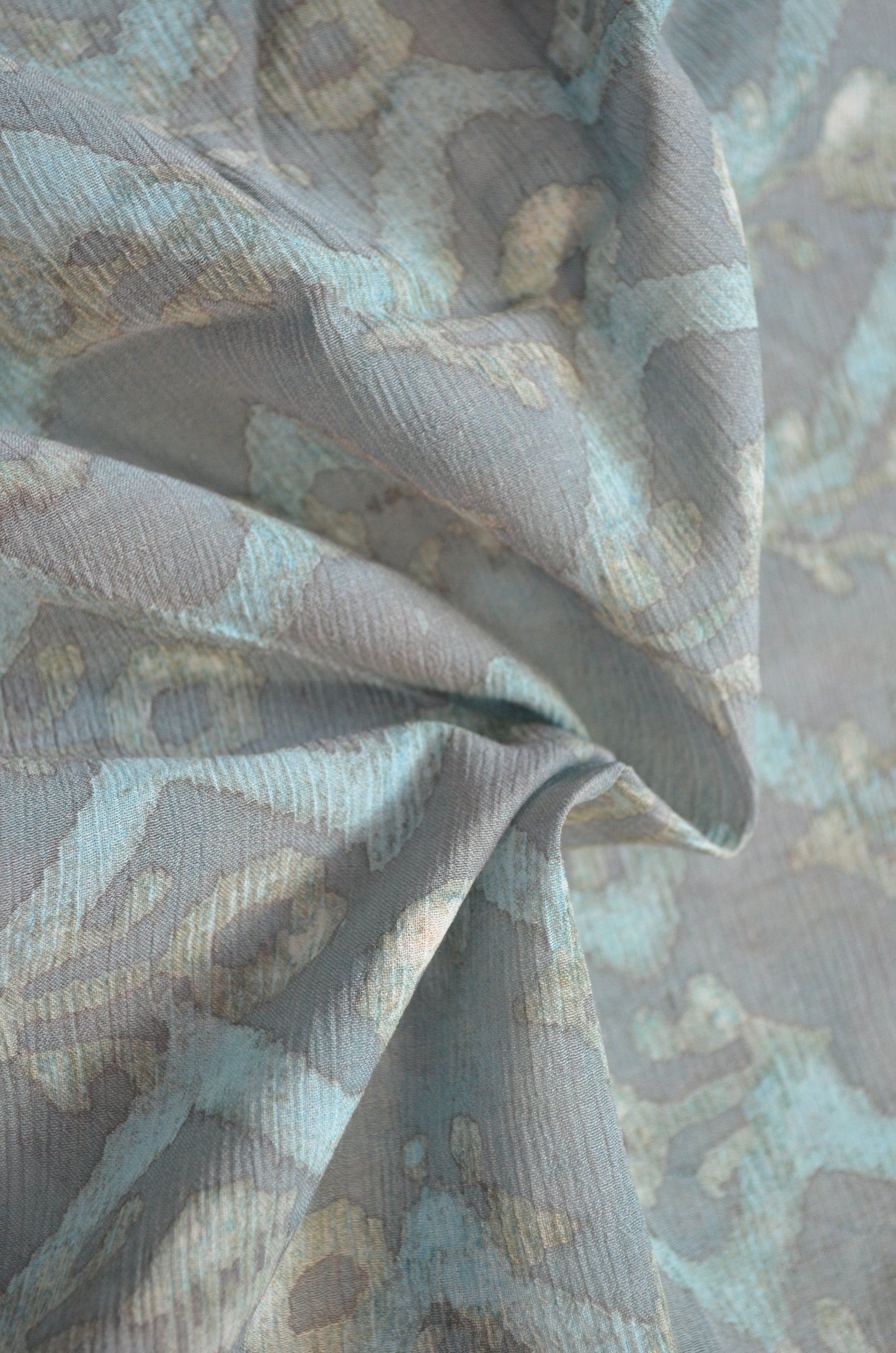 Slate Blue Chiffon Bagru Print Vegan Silk Handloom Saree