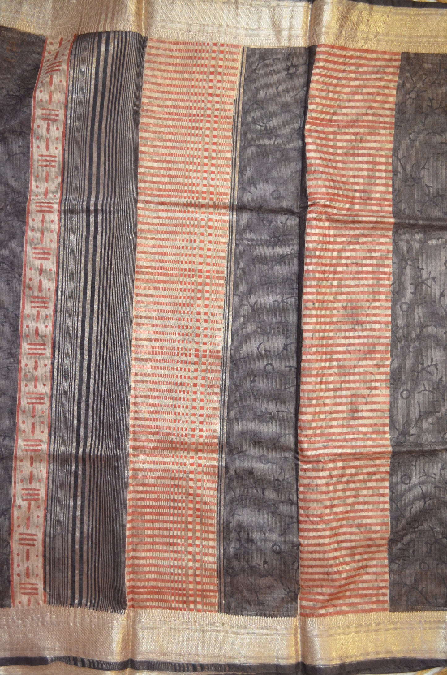 Black Kota Bagru Print Vegan Silk Handloom Saree