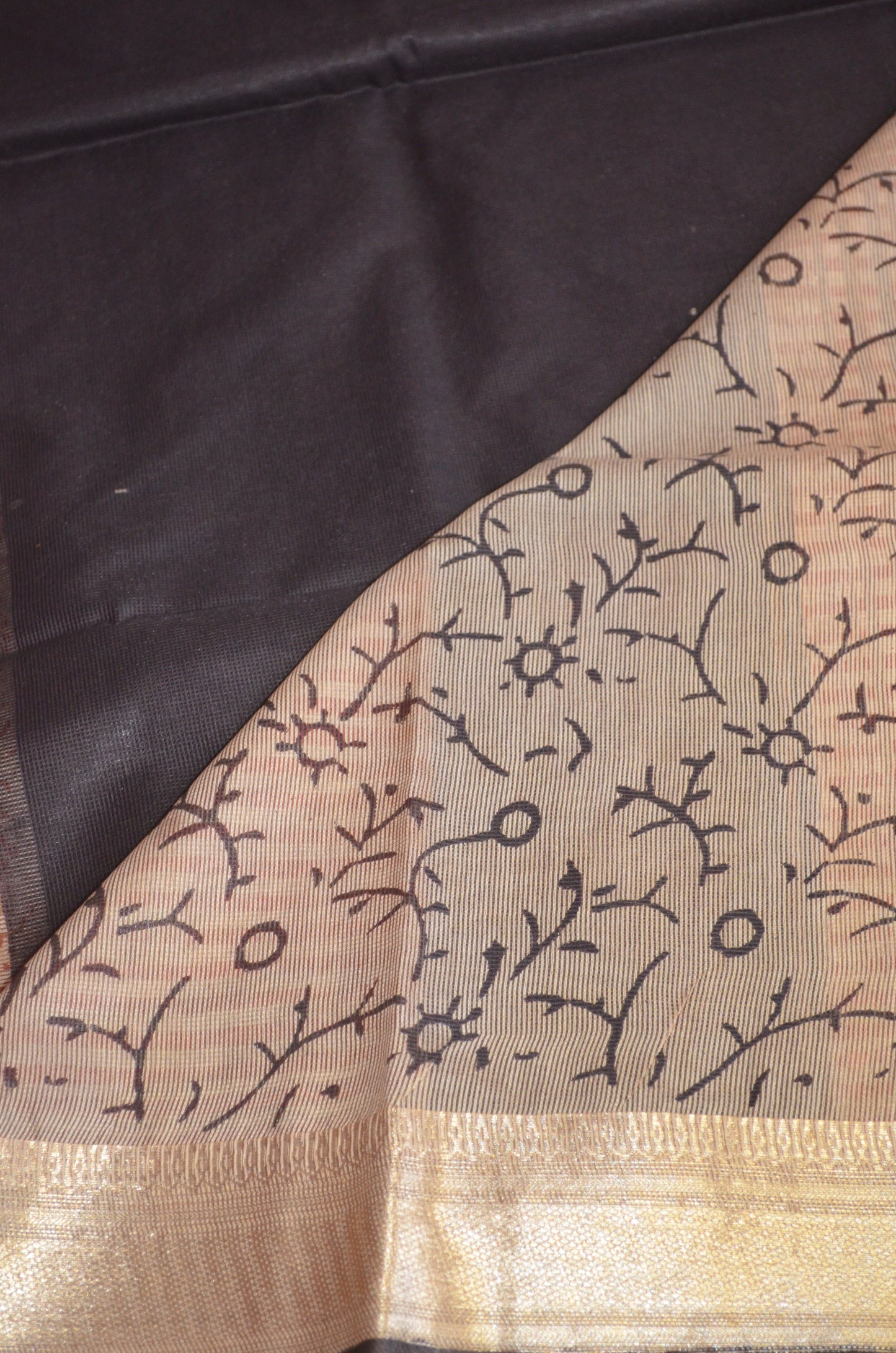 Black Kota Bagru Print Vegan Silk Handloom Saree