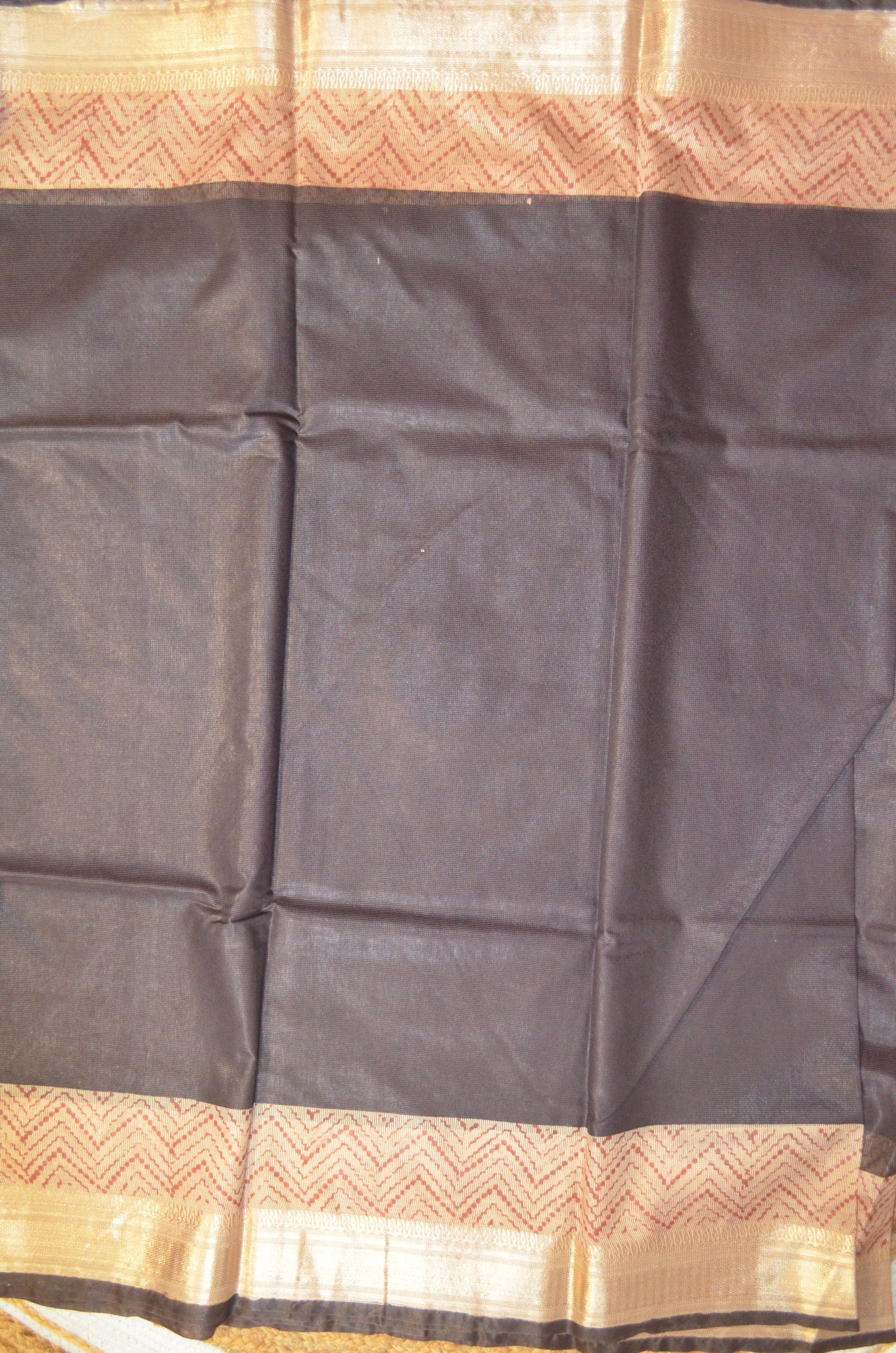 Black Kota Bagru Print Vegan Silk Handloom Saree