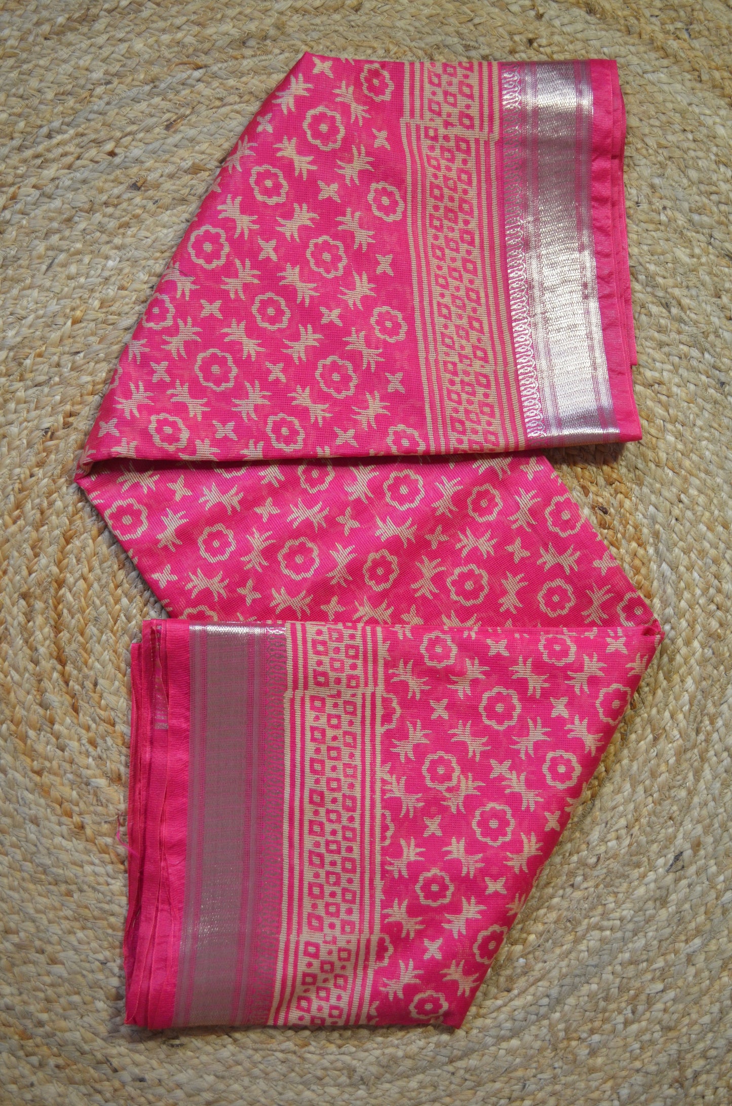 Magenta Kota Block Print Vegan Silk Handloom Saree