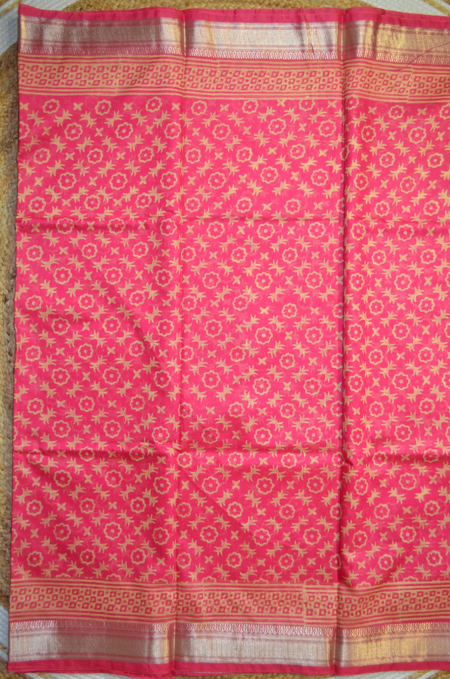 Magenta Kota Block Print Vegan Silk Handloom Saree